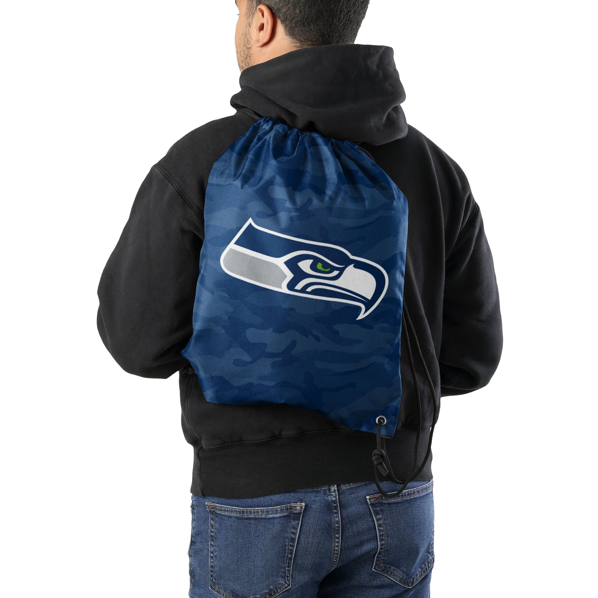 Seattle Seahawks NFL Big Logo Camo Drawstring Backpack - Image 2