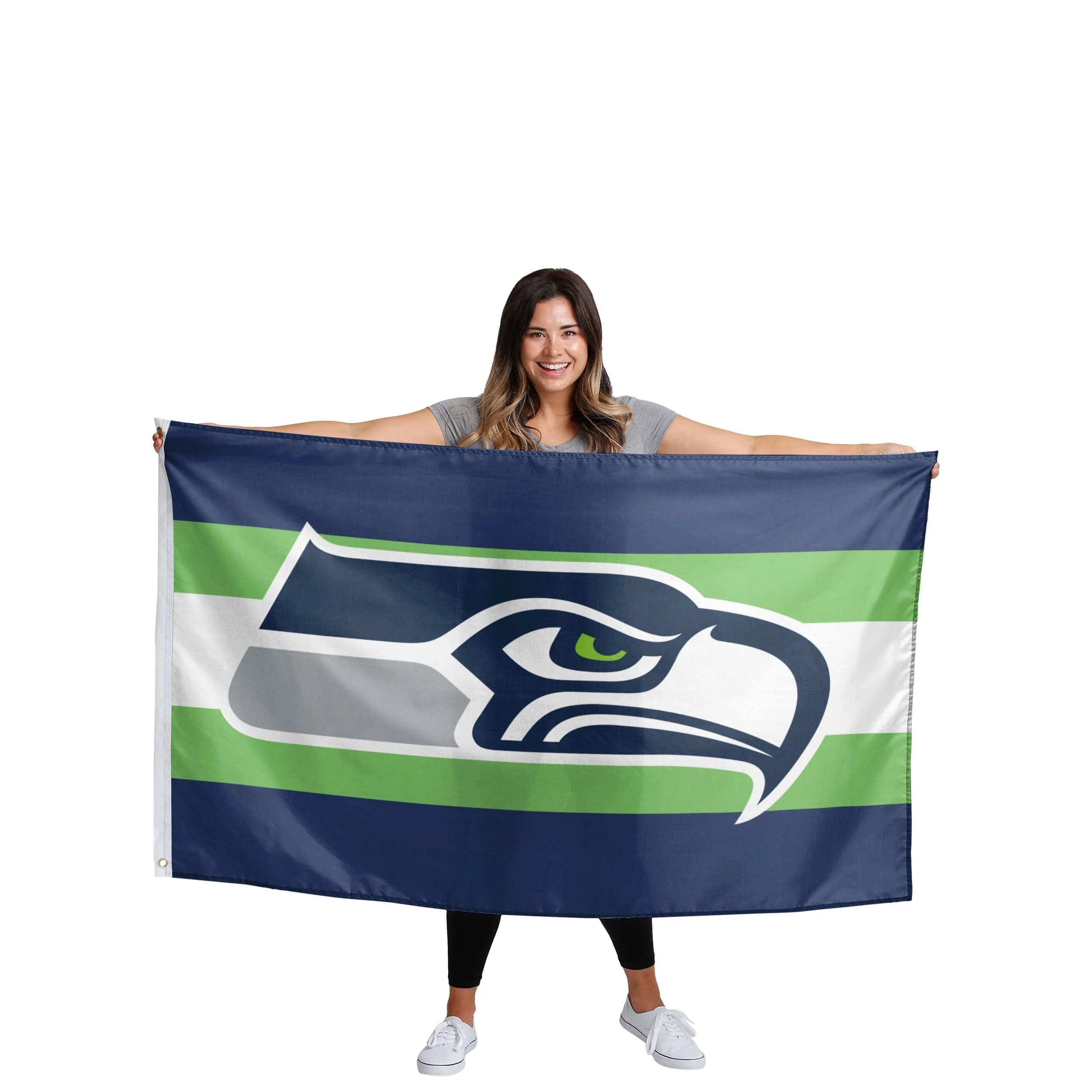 Seattle Seahawks NFL Big Logo Team Stripe Horizontal Flag - Image 2