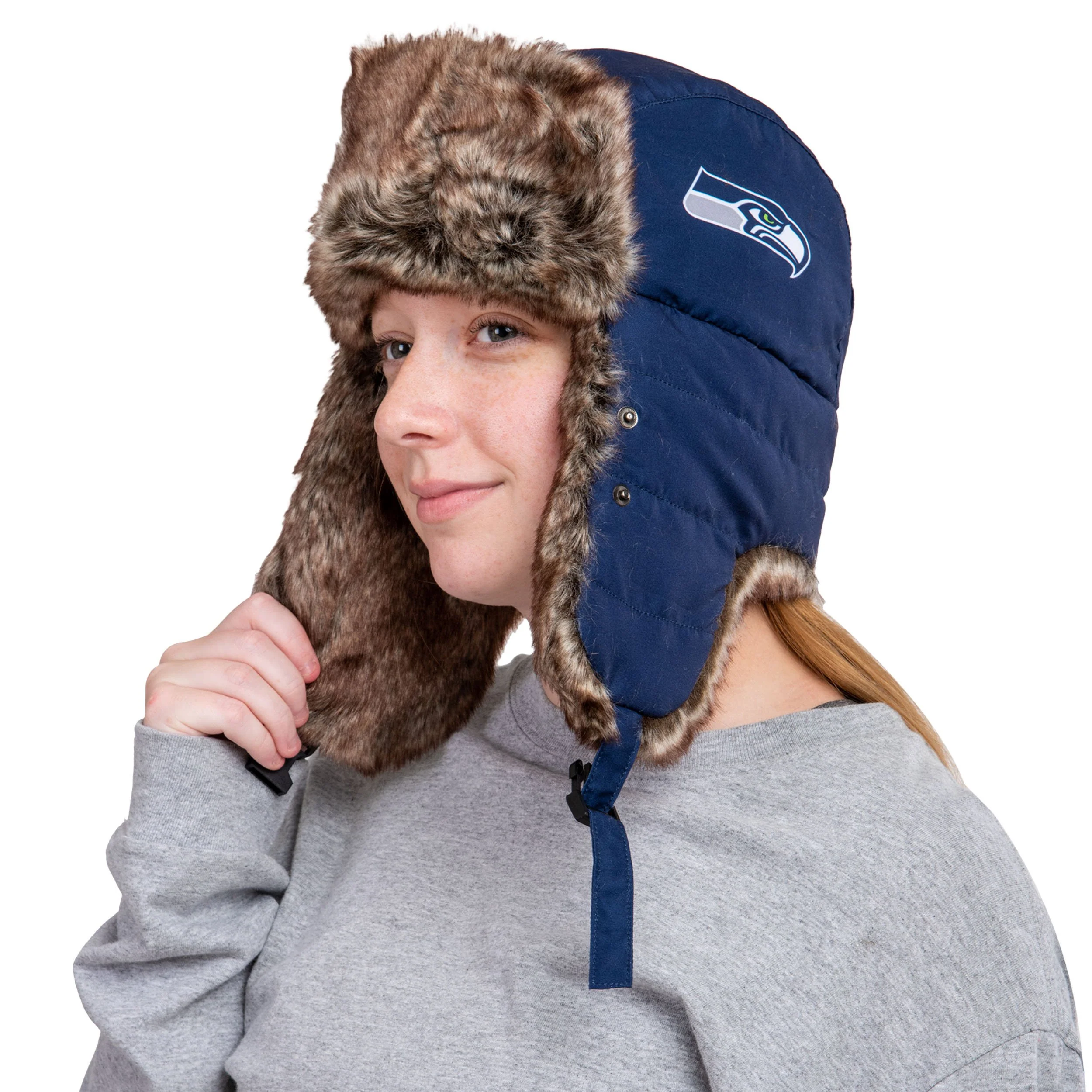 Seattle Seahawks NFL Big Logo Trapper Hat With Face Cover - Image 3