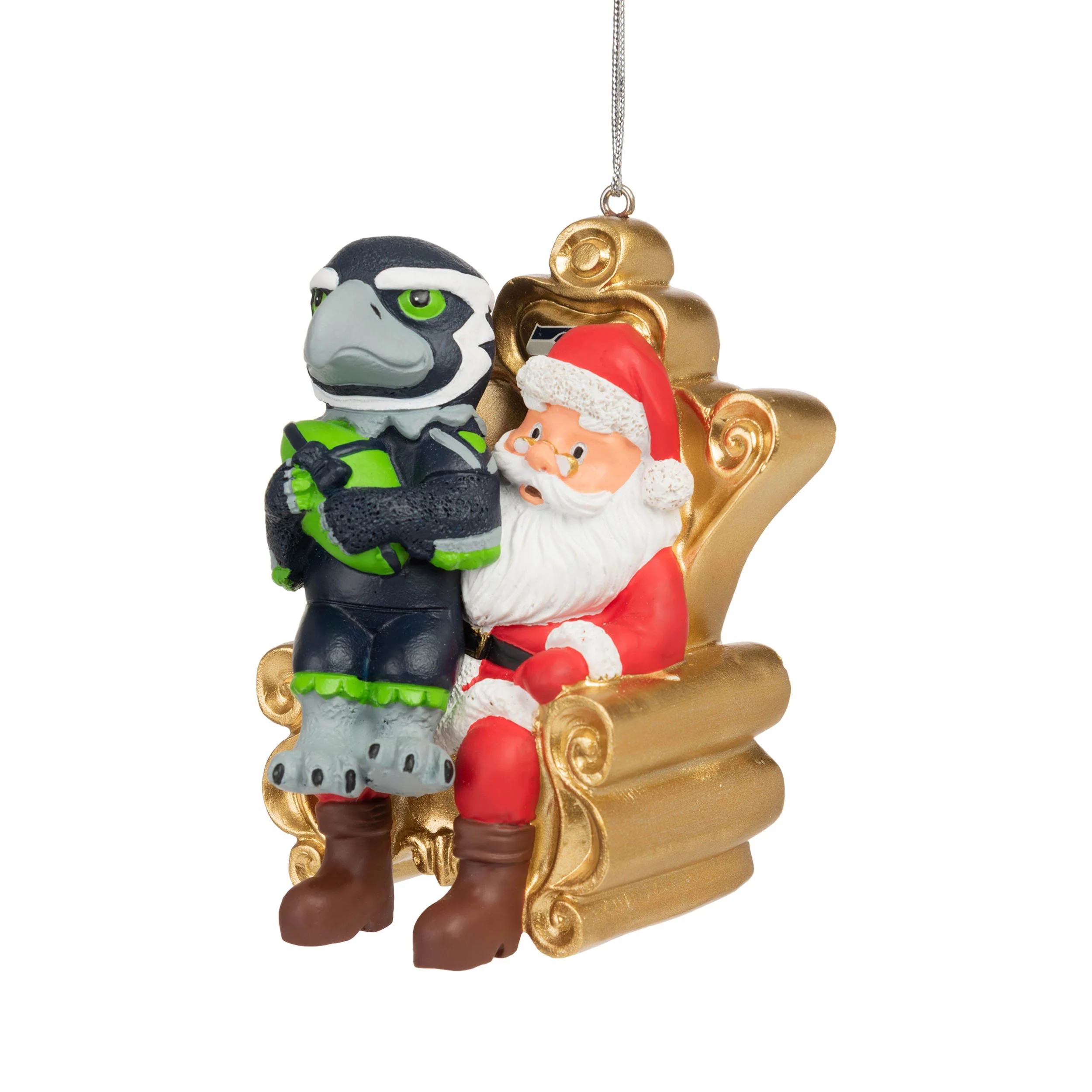 Seattle Seahawks NFL Blitz Mascot on Santas Lap Ornament - Image 2