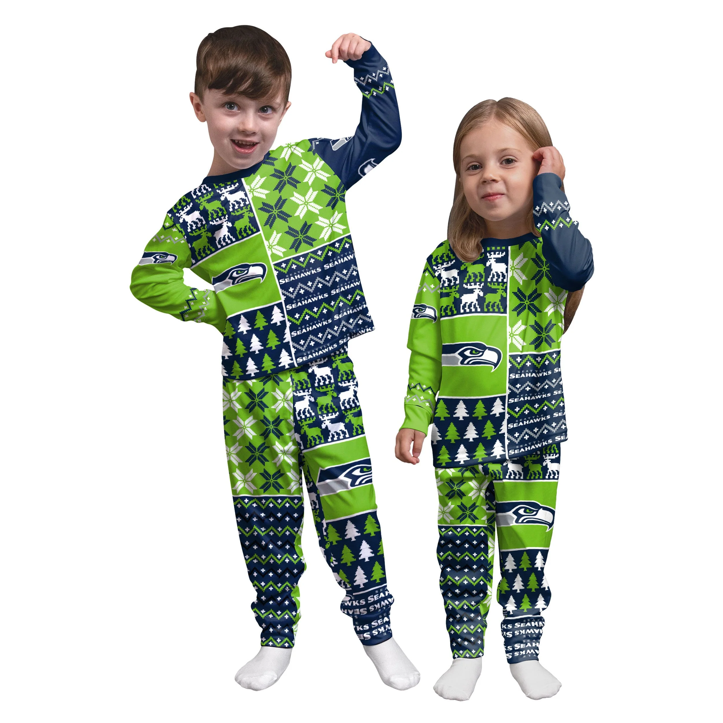 Seattle Seahawks NFL Busy Block Family Holiday Pajamas - Image 3