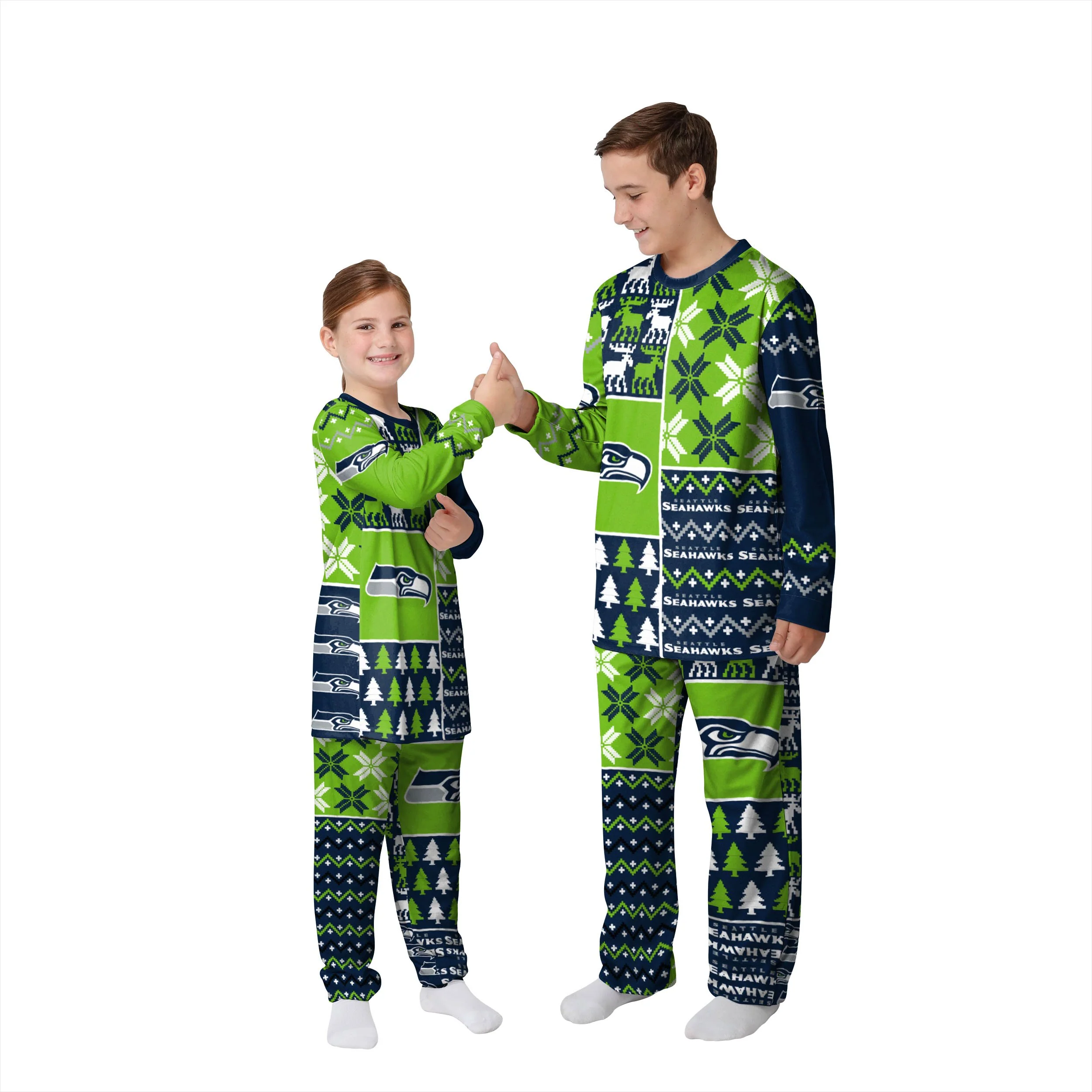 Seattle Seahawks NFL Busy Block Family Holiday Pajamas - Image 4