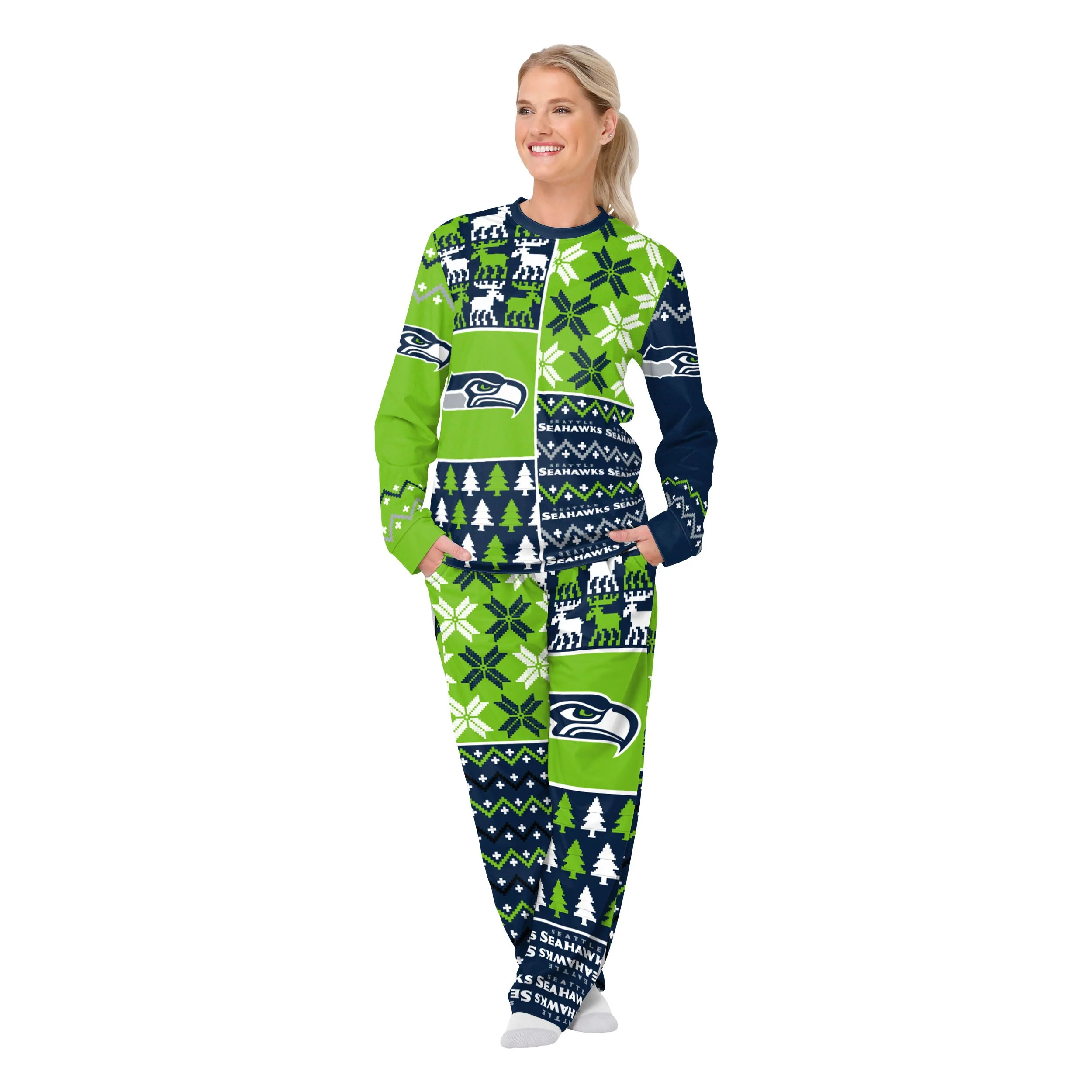 Seattle Seahawks NFL Busy Block Family Holiday Pajamas - Image 5