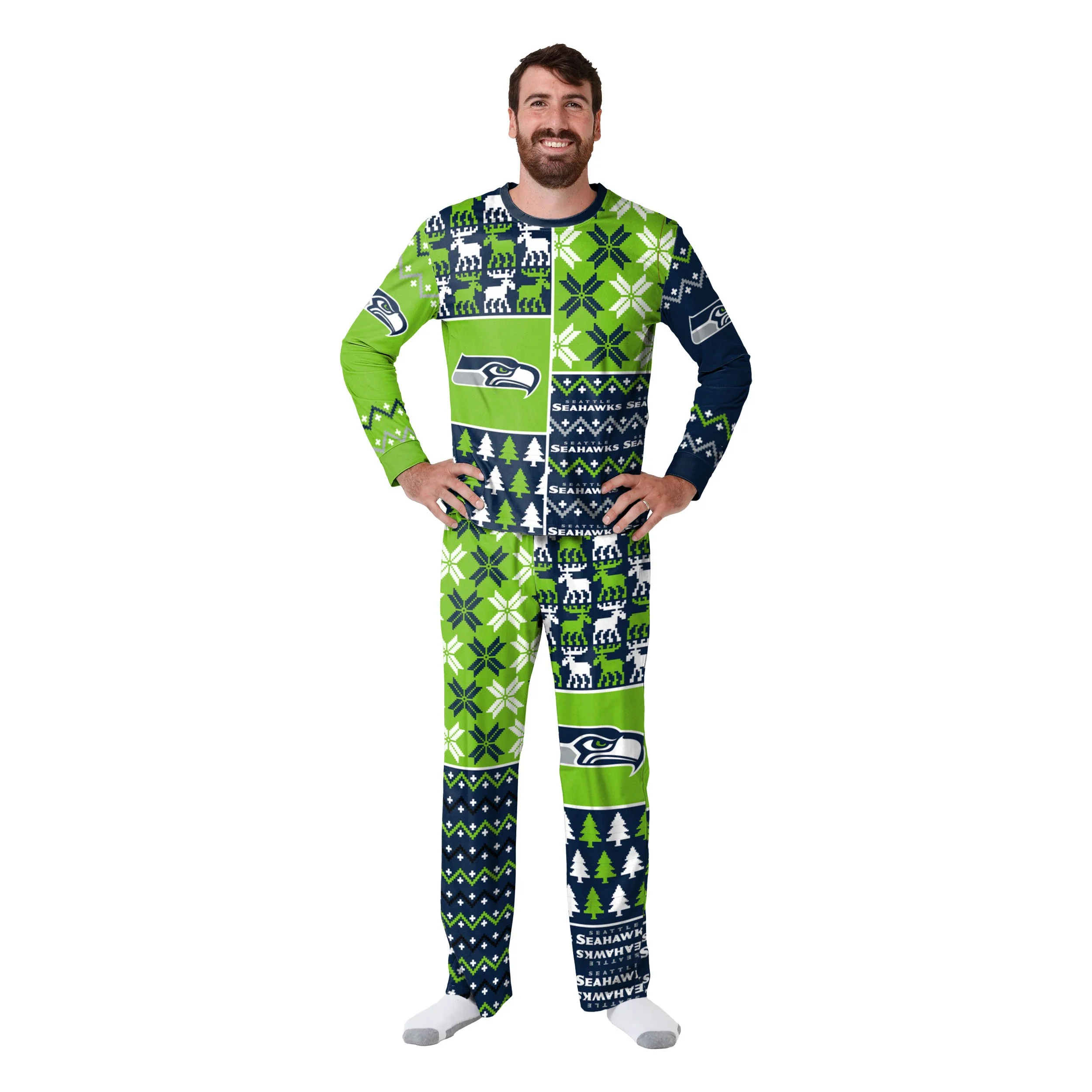 Seattle Seahawks NFL Busy Block Family Holiday Pajamas - Image 6