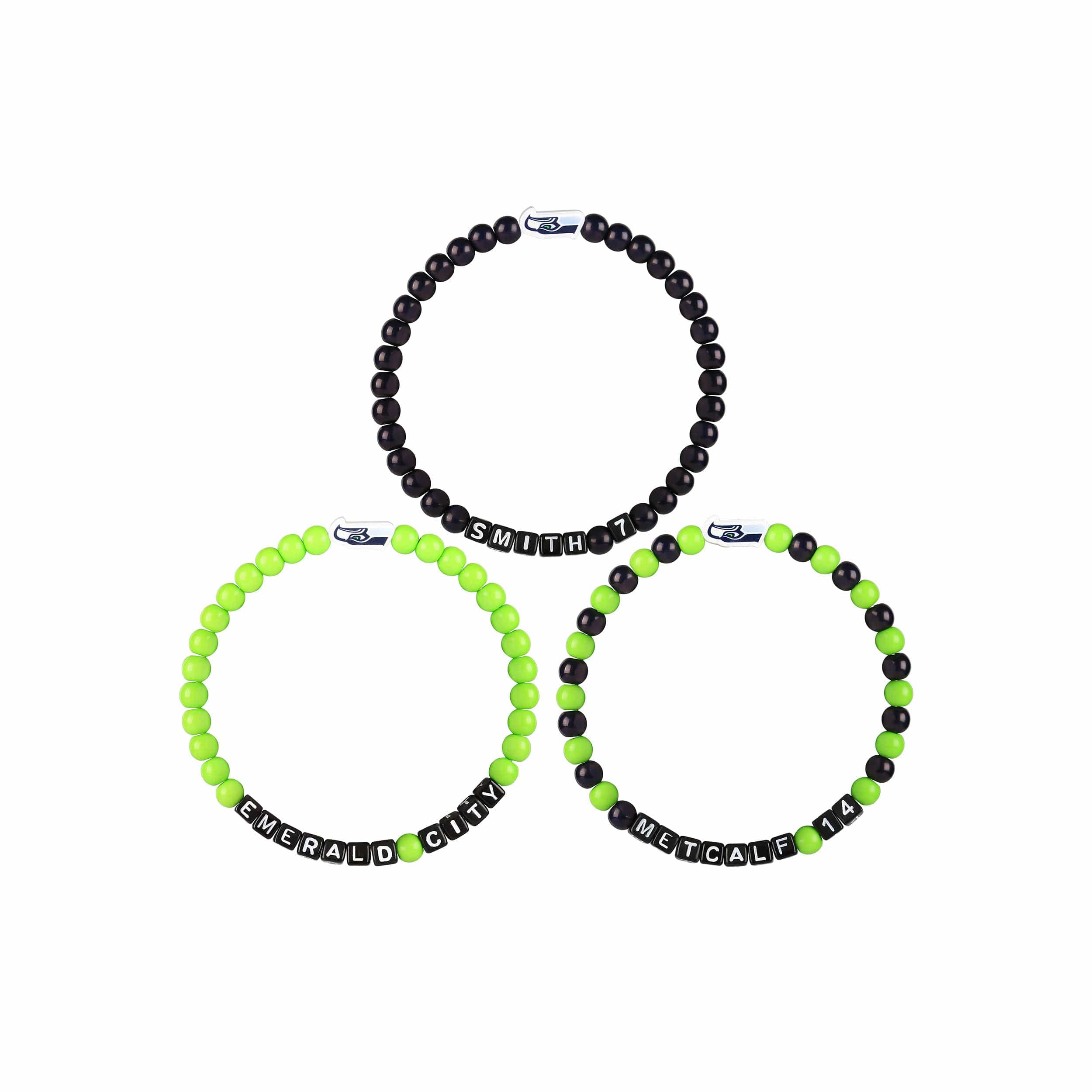 Seattle Seahawks NFL Geno Smith & DK Metcalf 3 Pack Player Beaded Friendship Bracelet - Image 3