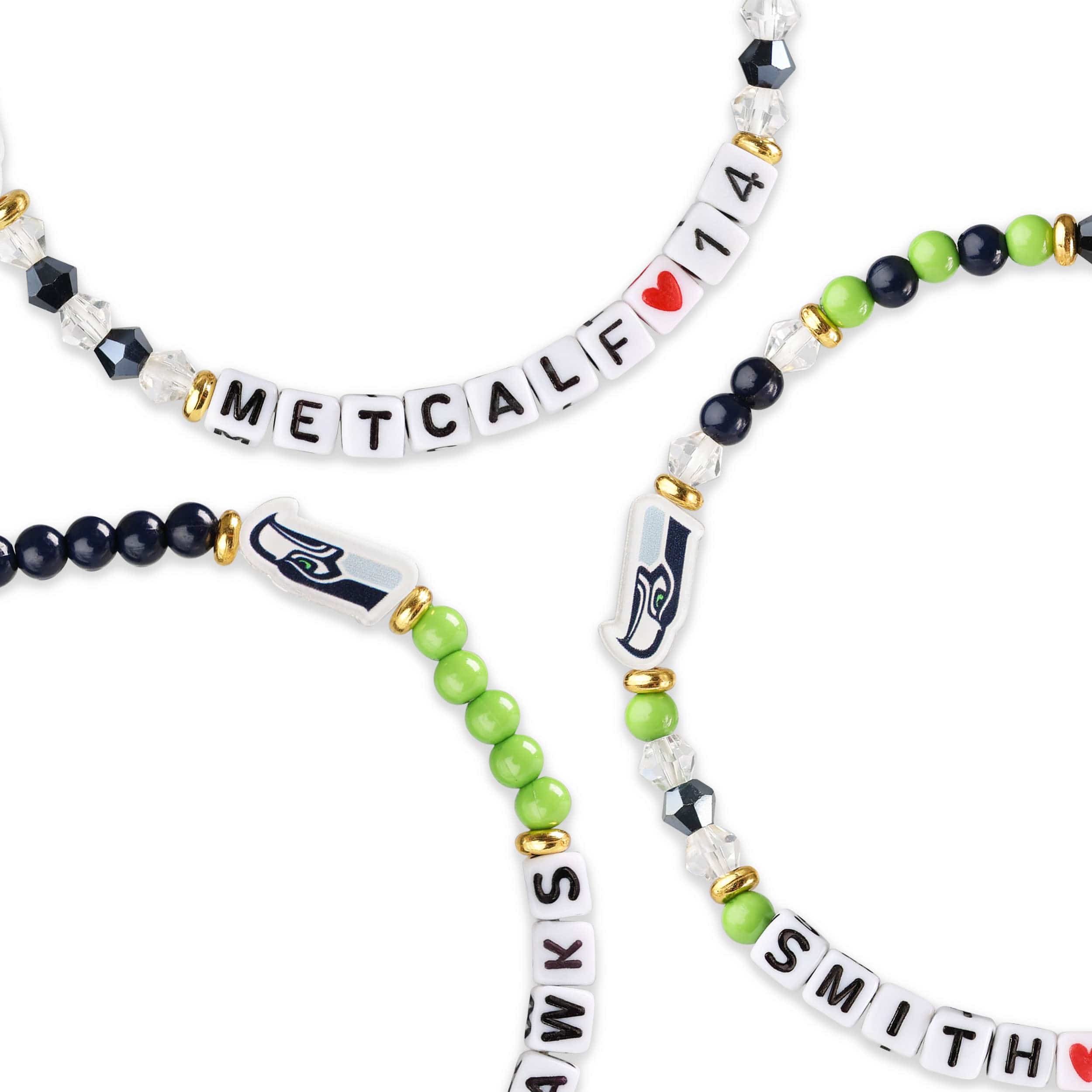 Seattle Seahawks NFL Geno Smith & DK Metcalf 3 Pack Player Friendship Bracelet - Image 2