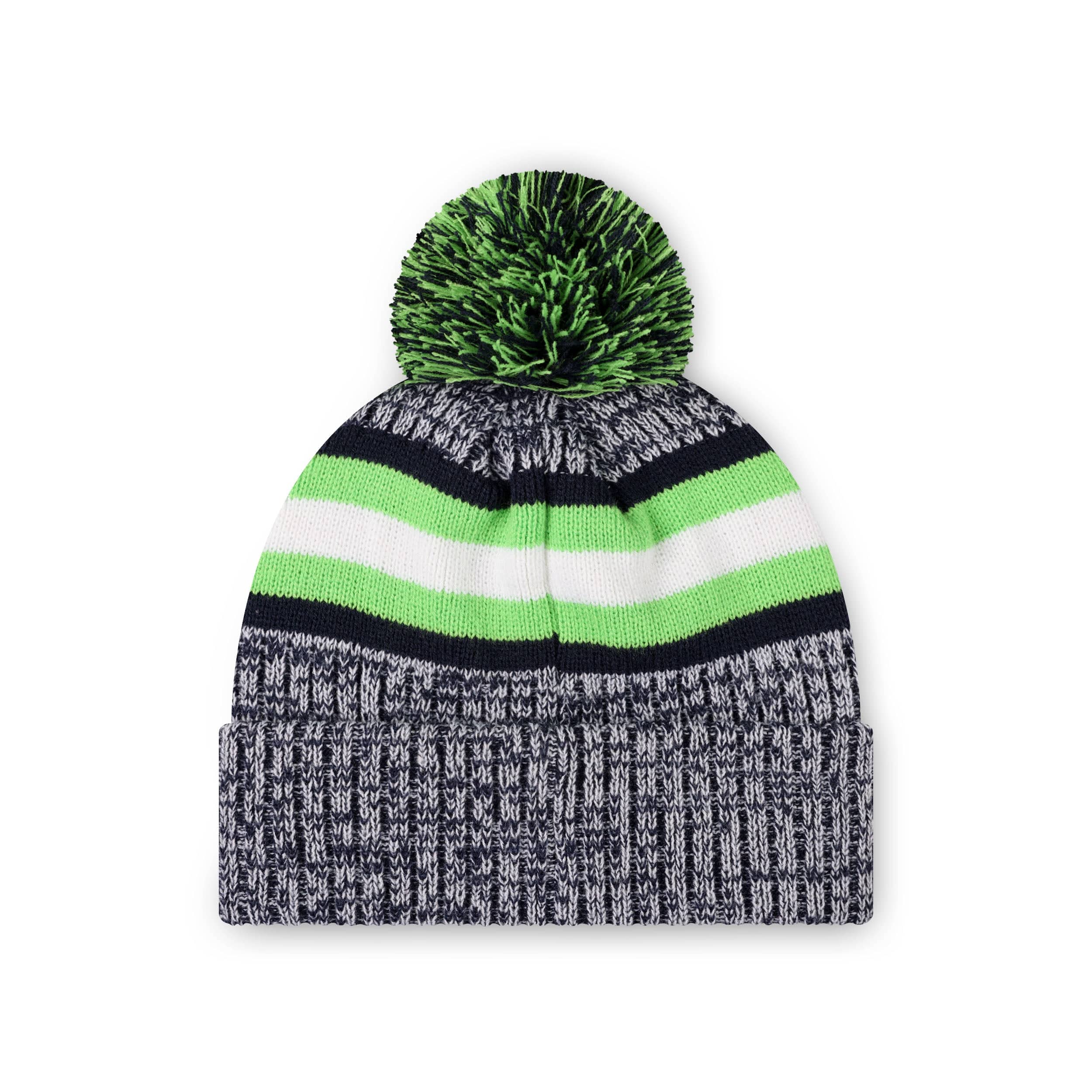 Seattle Seahawks NFL Heather Team Stripe Lined Pom Beanie - Image 2