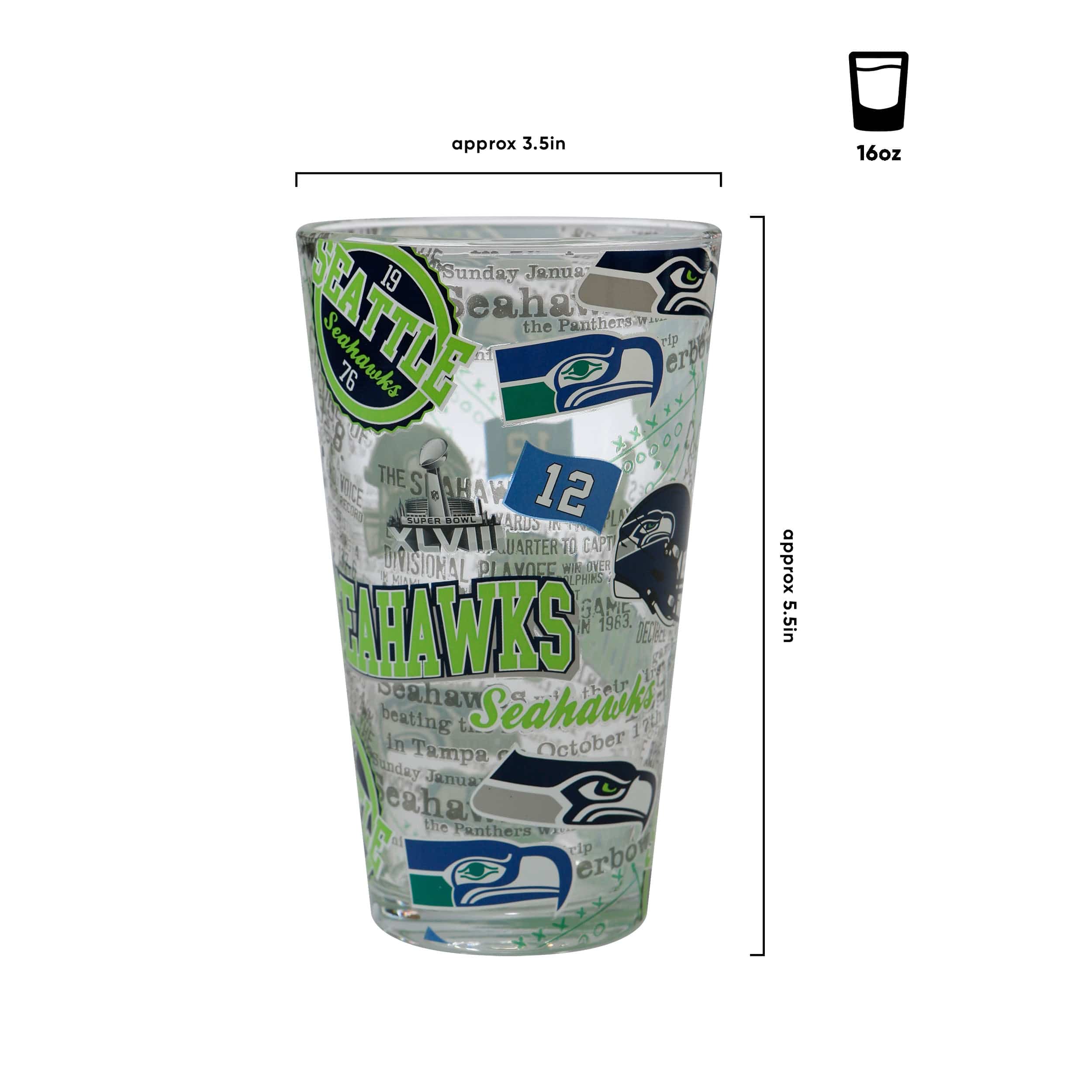 Seattle Seahawks NFL Historic Print Pint Glass - Image 3