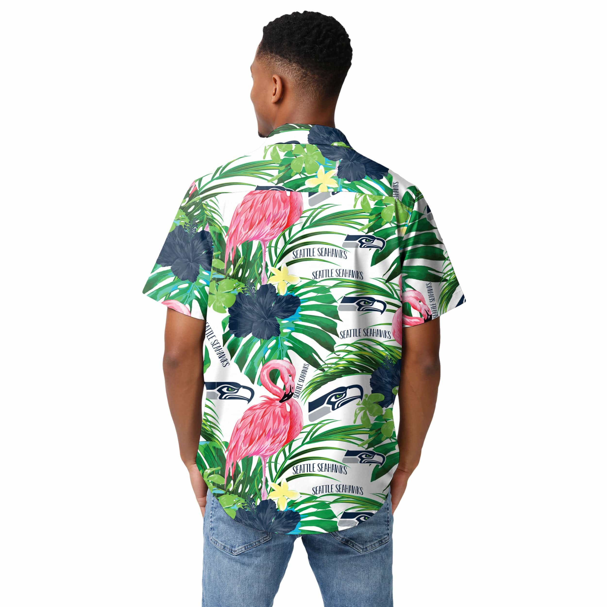 Seattle Seahawks NFL Mens Flamingo Button Up Shirt - Image 3