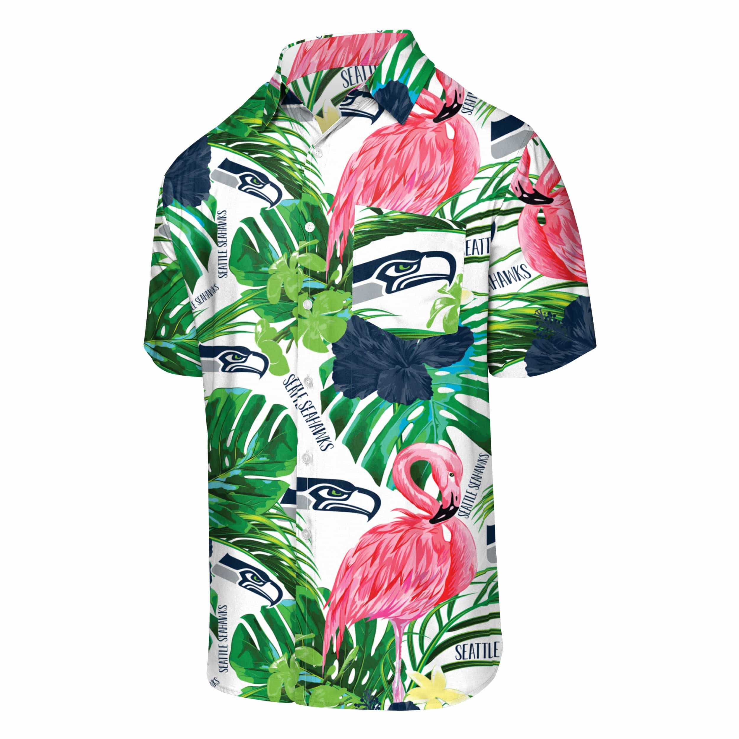 Seattle Seahawks NFL Mens Flamingo Button Up Shirt - Image 4