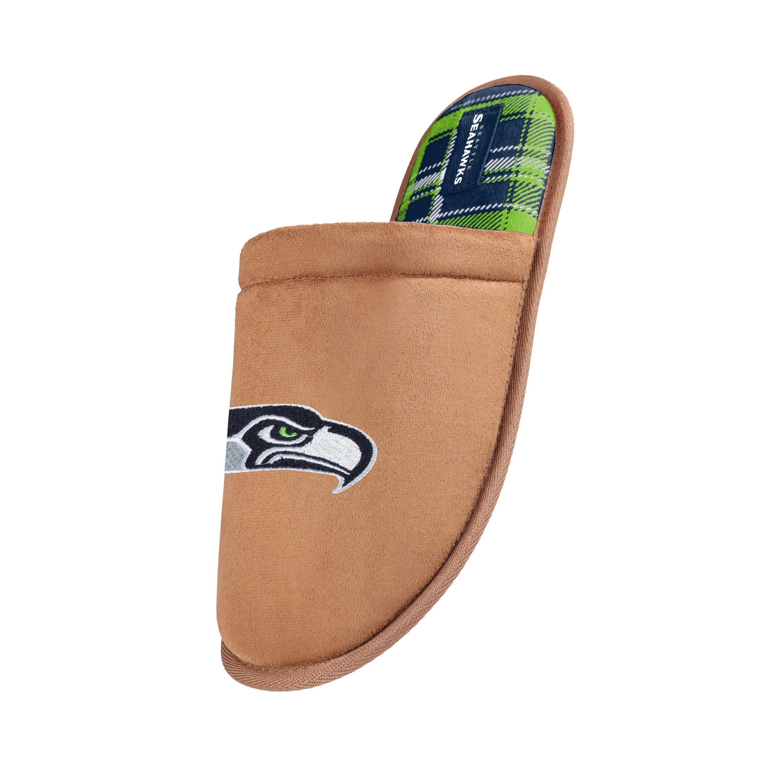 Seattle Seahawks NFL Mens Flannel Lined Brown Suede Scuff Slipper - Image 2