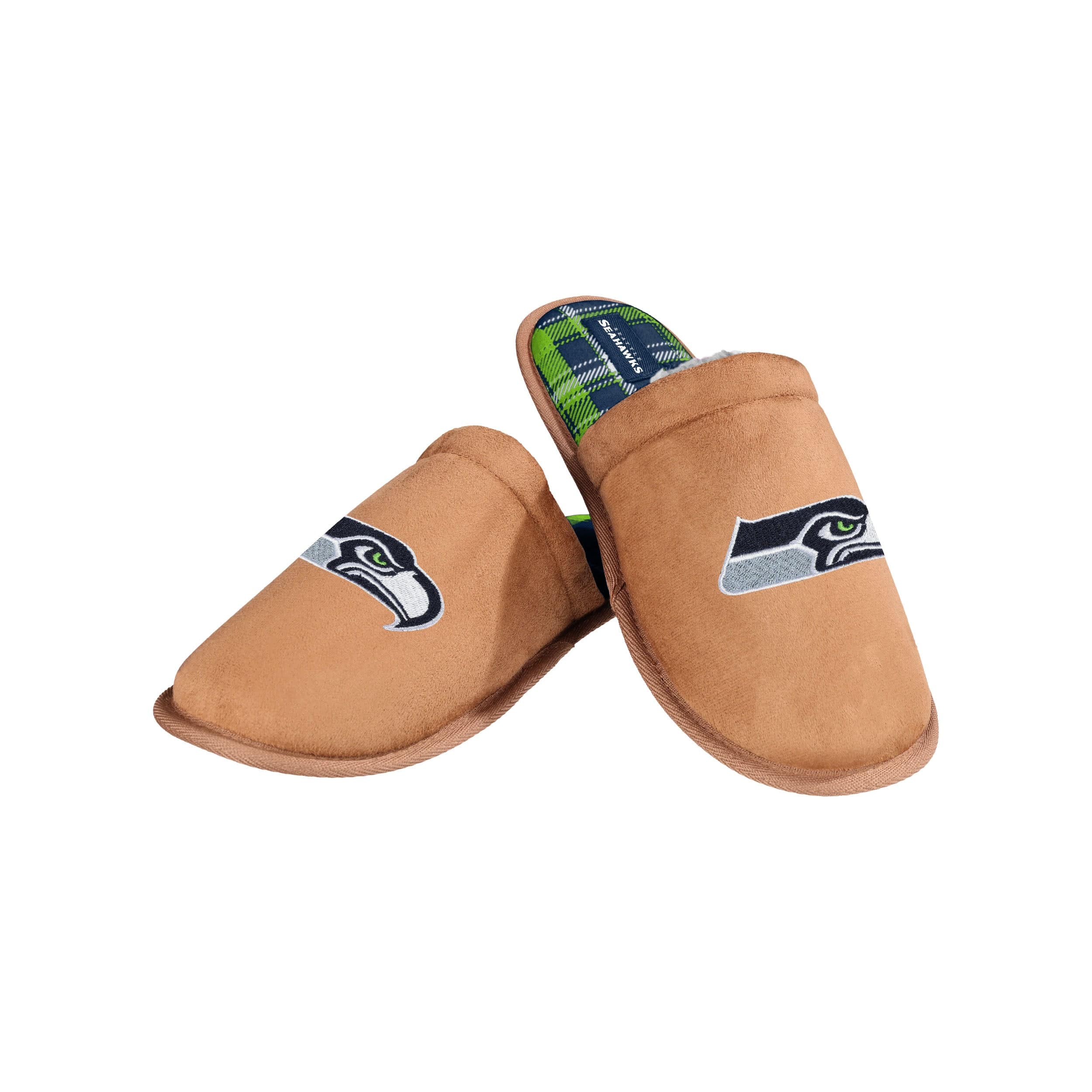 Seattle Seahawks NFL Mens Flannel Lined Brown Suede Scuff Slipper - Image 3