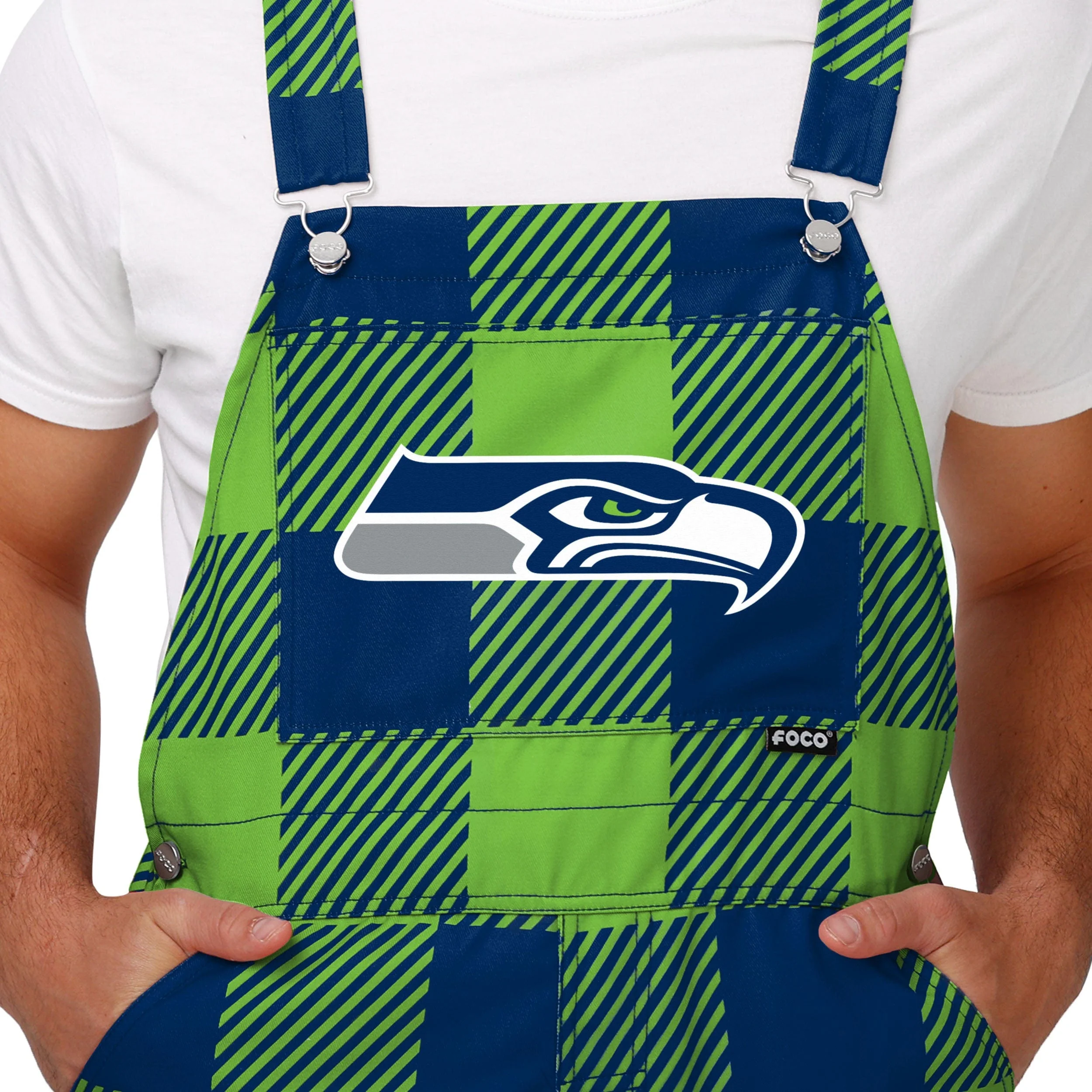 Seattle Seahawks NFL Mens Plaid Bib Overalls - Image 4