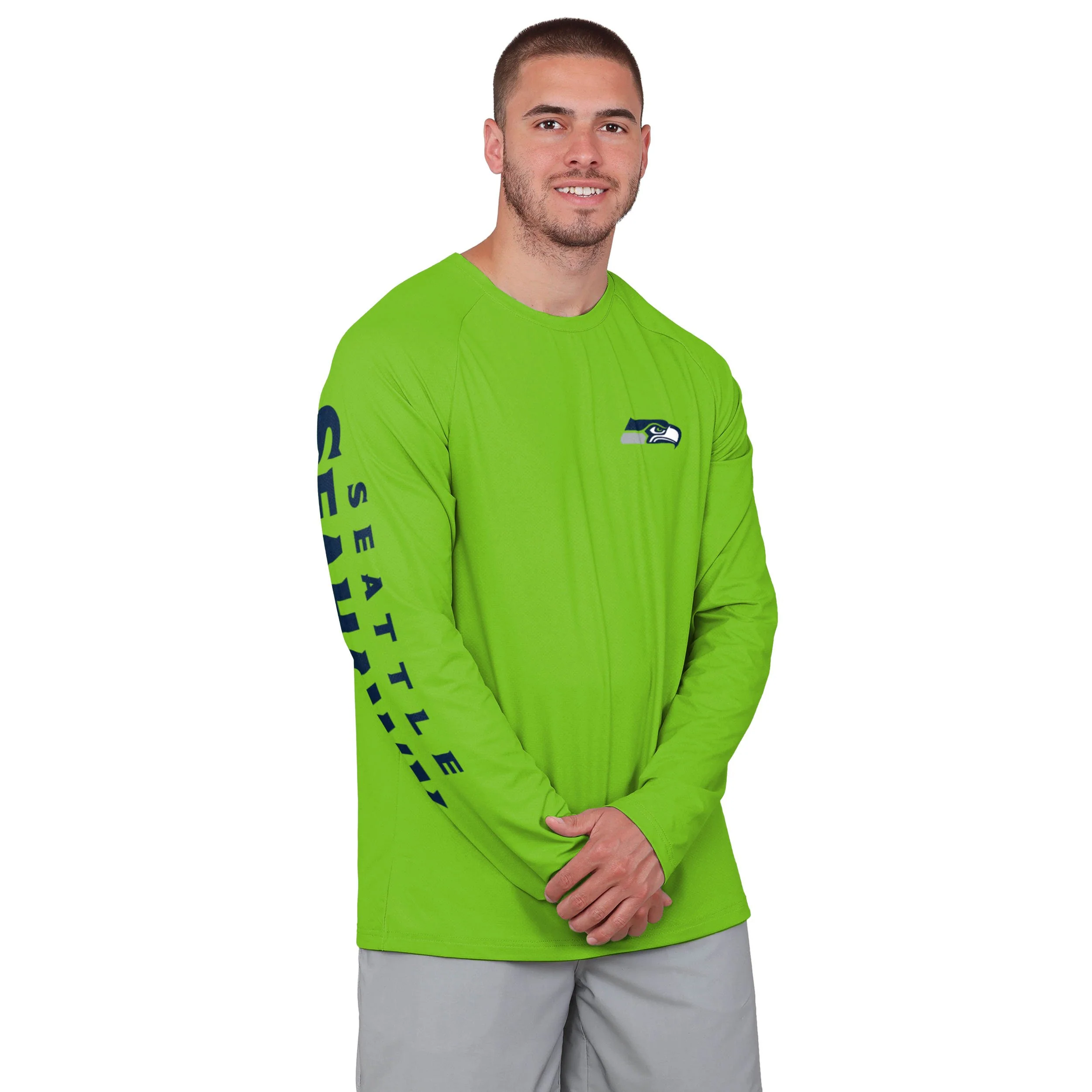 Seattle Seahawks NFL Mens Rash Guard Long Sleeve Swim Shirt - Image 2