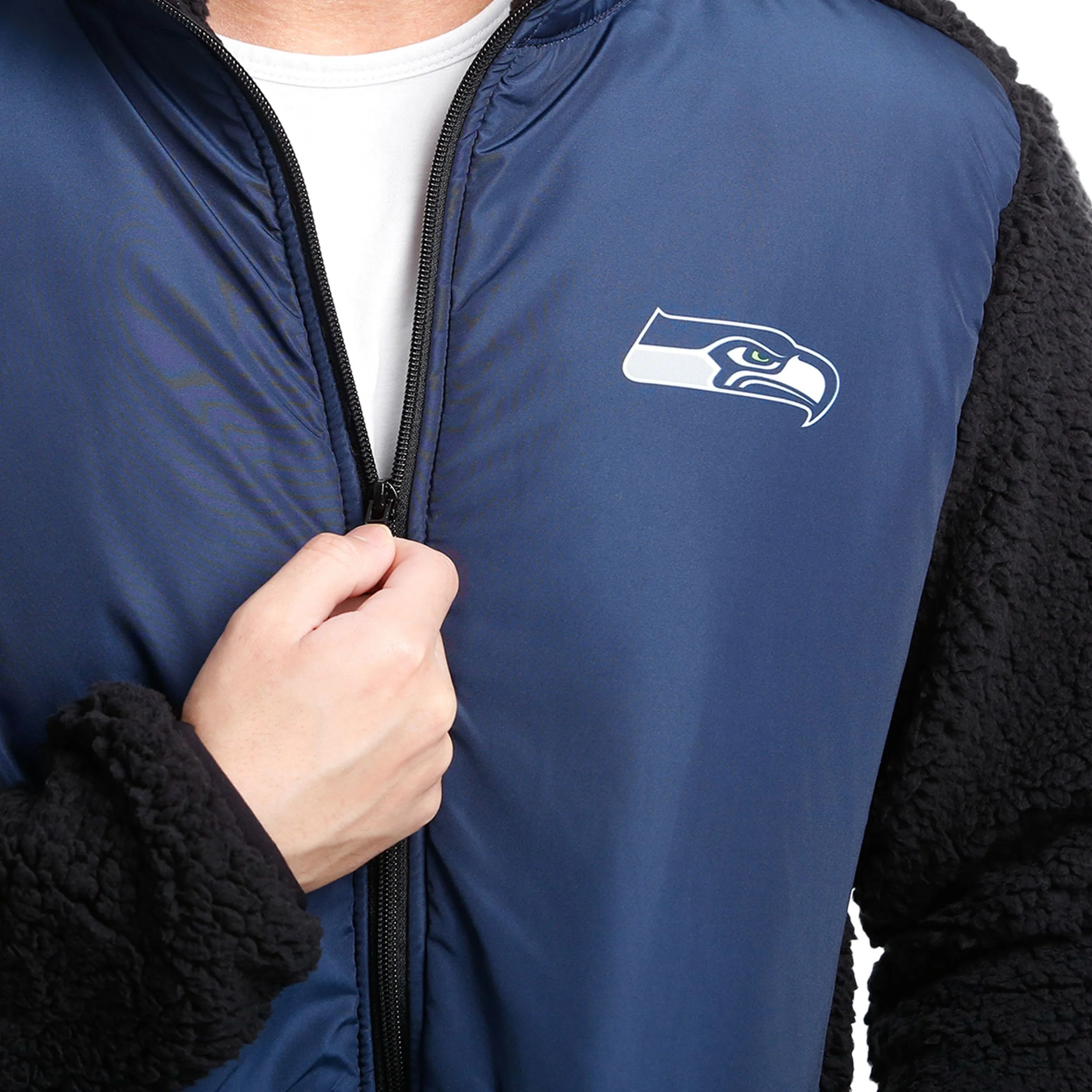 Seattle Seahawks NFL Mens Sherpa Soft Zip Up Jacket - Image 3