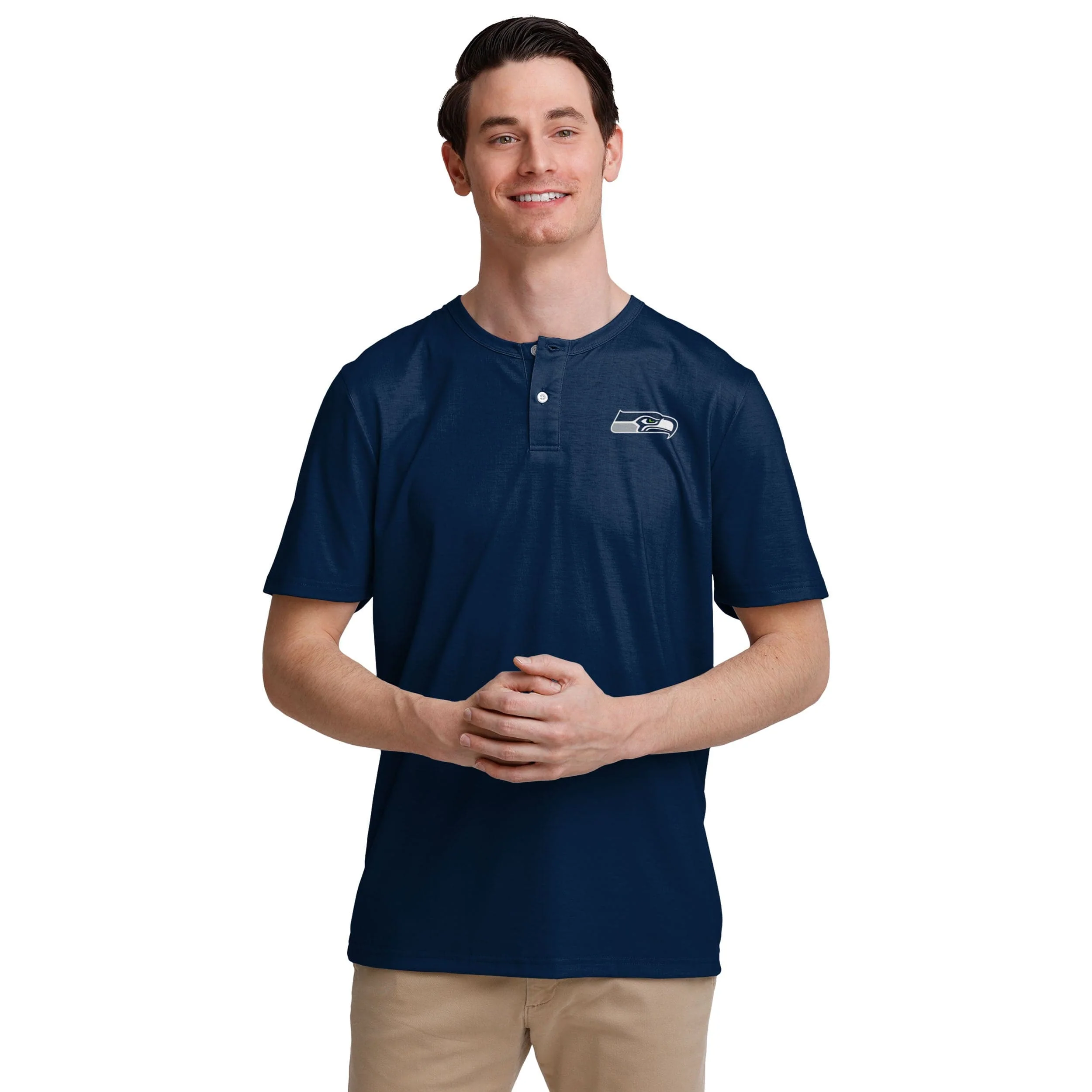 Seattle Seahawks NFL Mens Solid Team Logo Short Sleeve Henley - Image 2