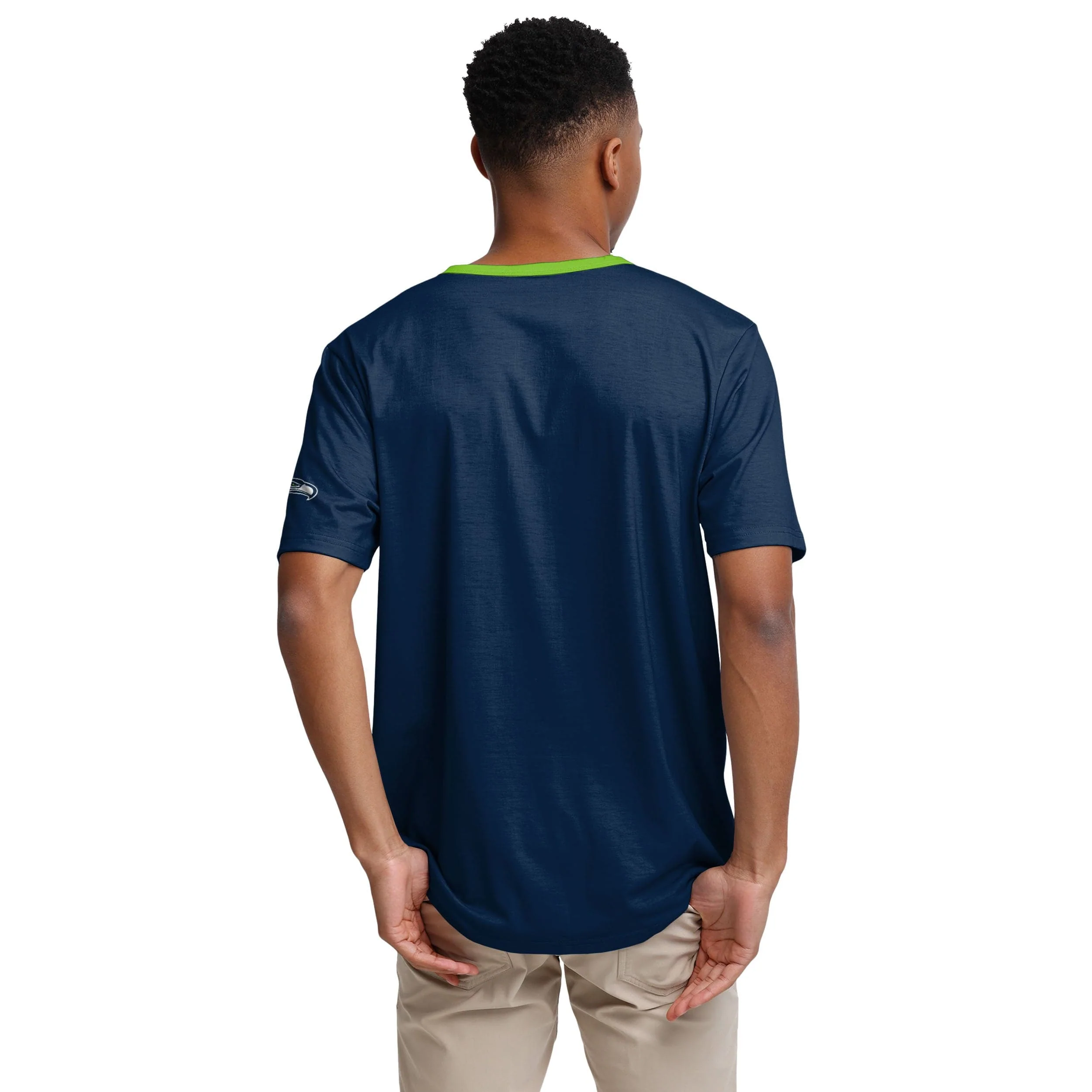 Seattle Seahawks NFL Mens Solid Wordmark Short Sleeve Henley - Image 3