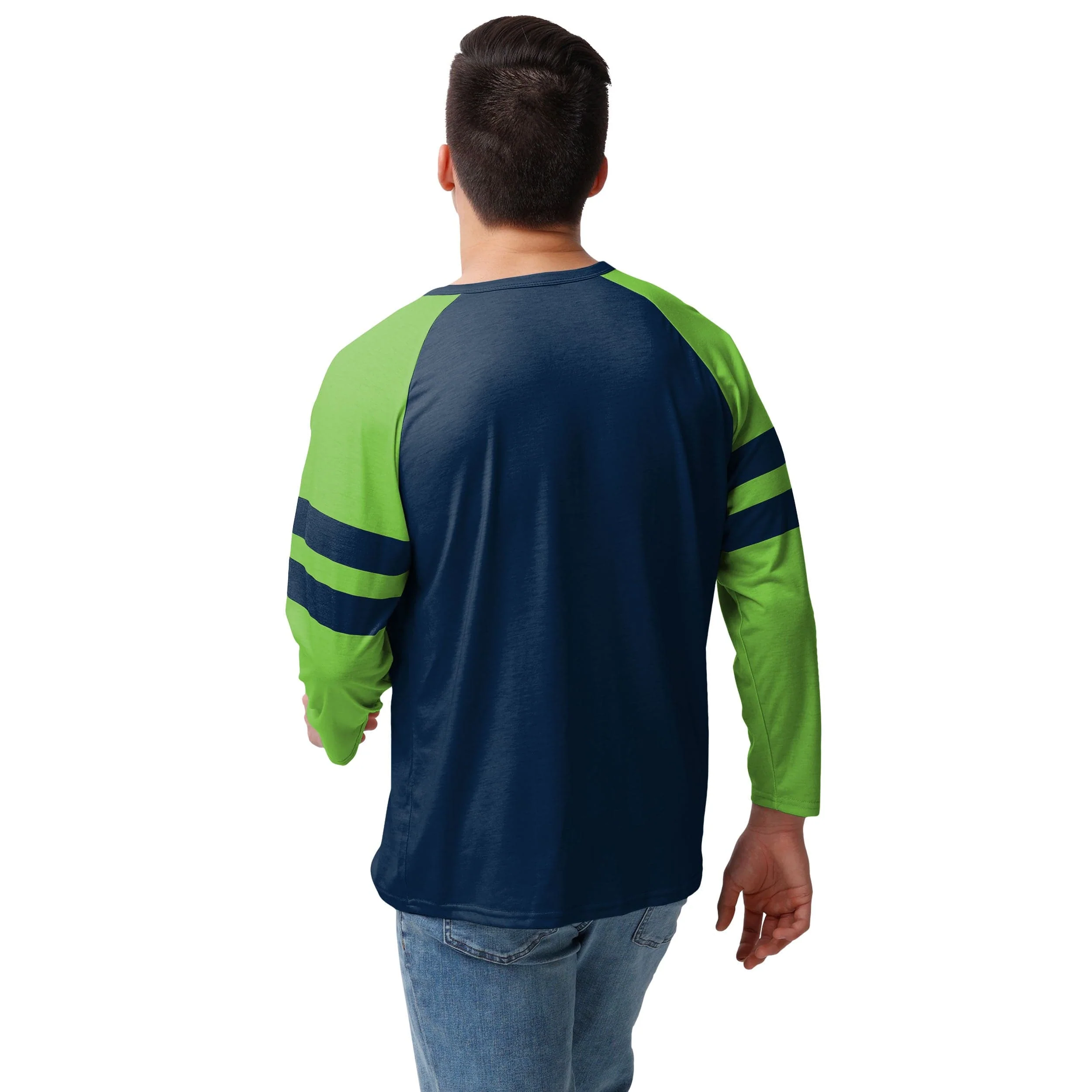 Seattle Seahawks NFL Mens Team Stripe Wordmark Long Sleeve Henley - Image 3