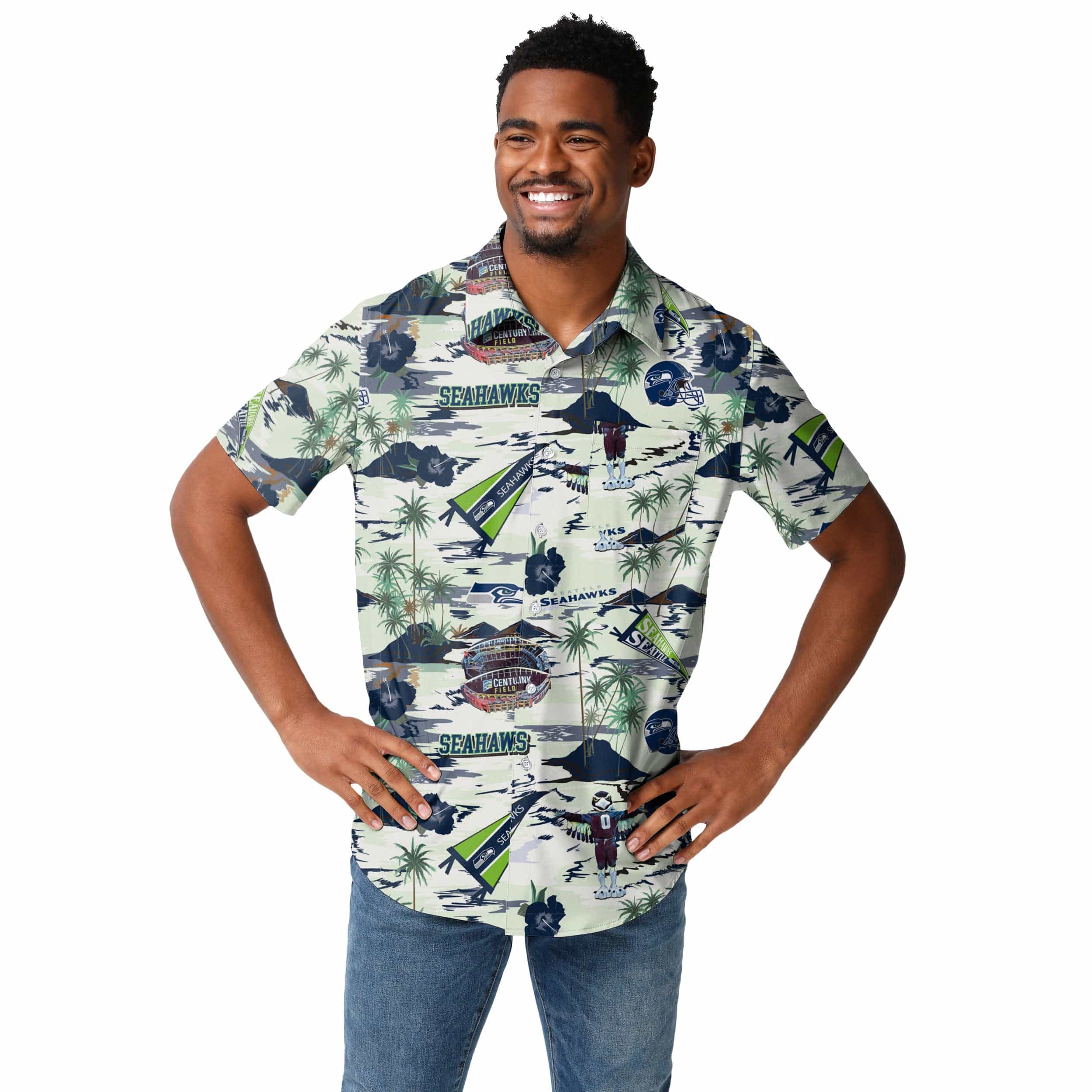 Seattle Seahawks NFL Mens Thematic Stadium Print Button Up Shirt - Image 2