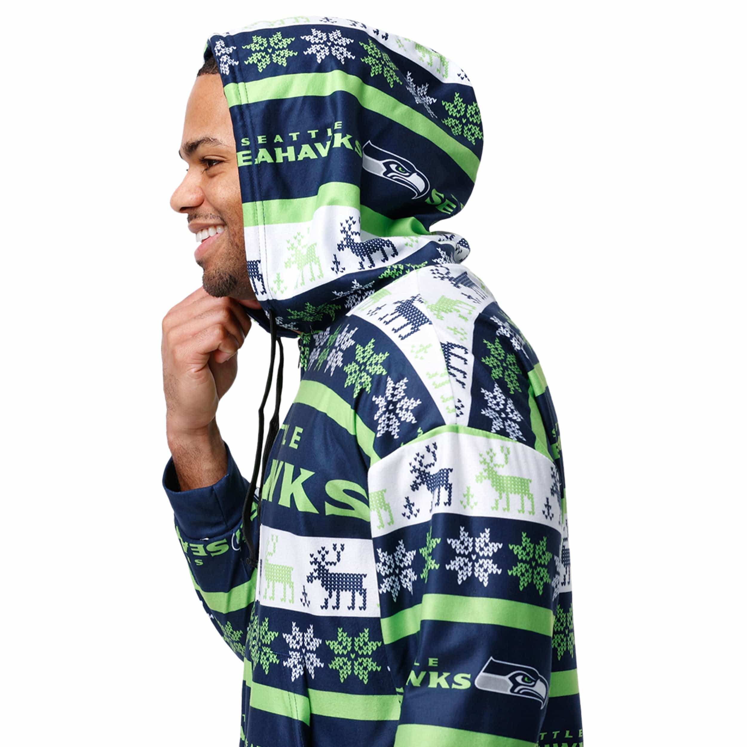 Seattle Seahawks NFL Mens Ugly Short One Piece Pajamas - Image 3