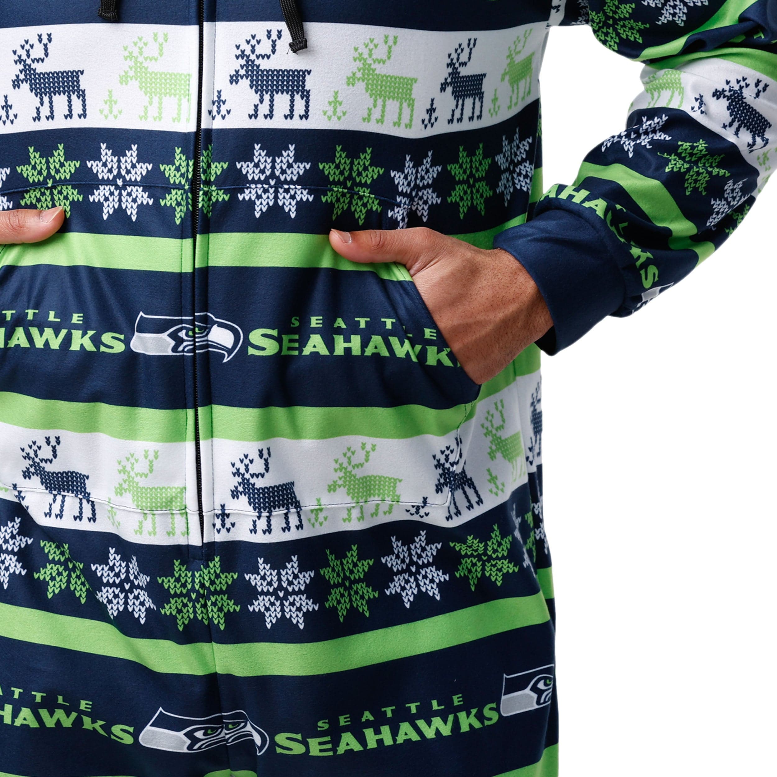 Seattle Seahawks NFL Mens Ugly Short One Piece Pajamas - Image 4