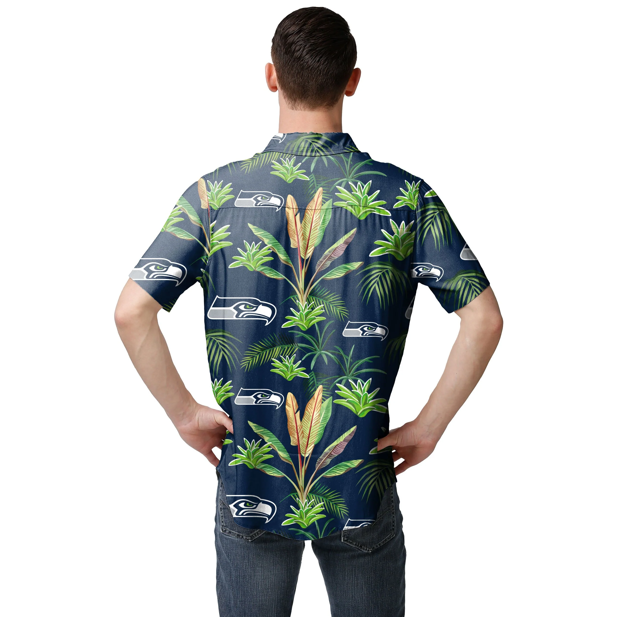 Seattle Seahawks NFL Mens Victory Vacay Button Up Shirt - Image 3