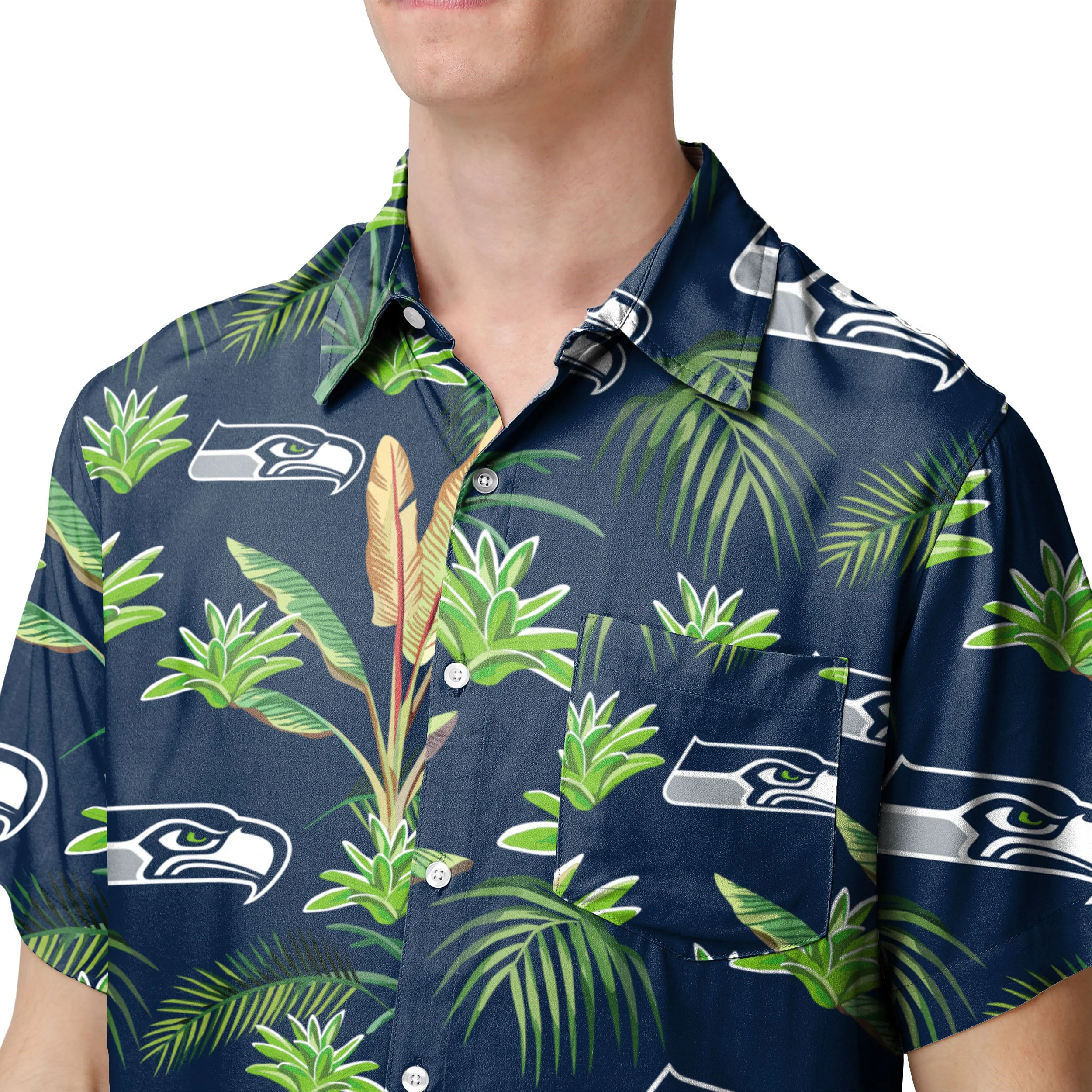 Seattle Seahawks NFL Mens Victory Vacay Button Up Shirt - Image 4