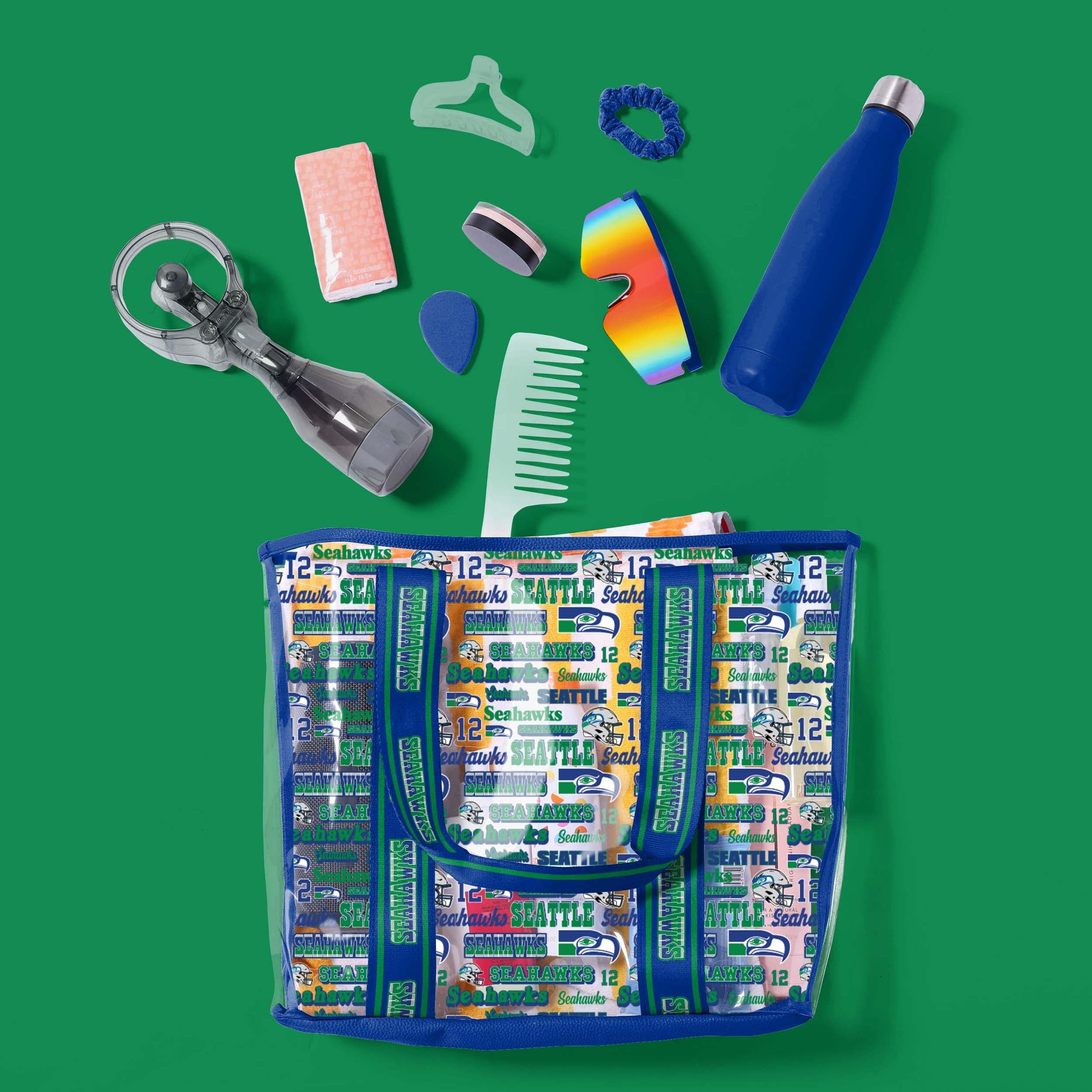 Seattle Seahawks NFL Repeat Retro Print Clear Tote Bag - Image 3