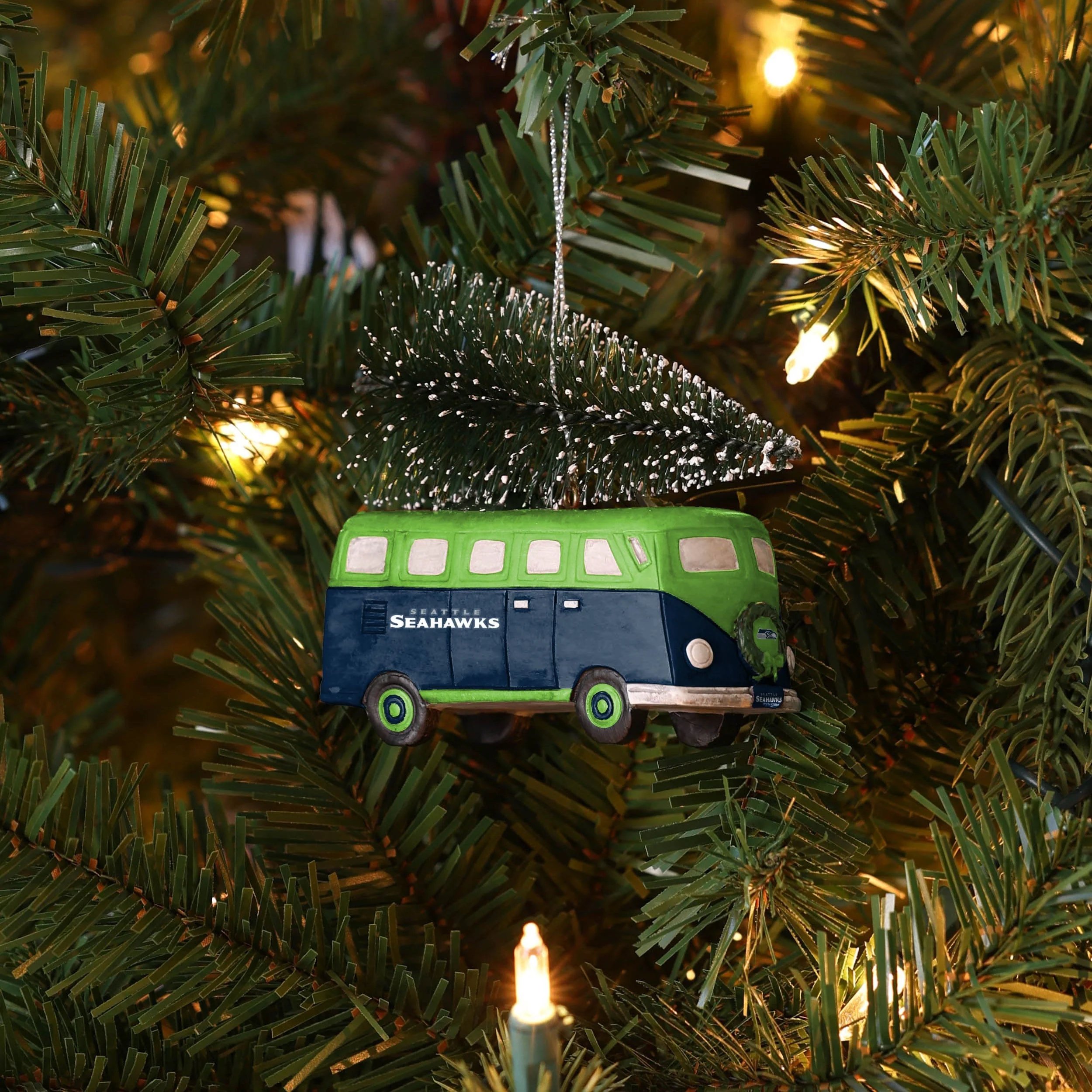 Seattle Seahawks Retro Bus With Tree Ornament - Image 4