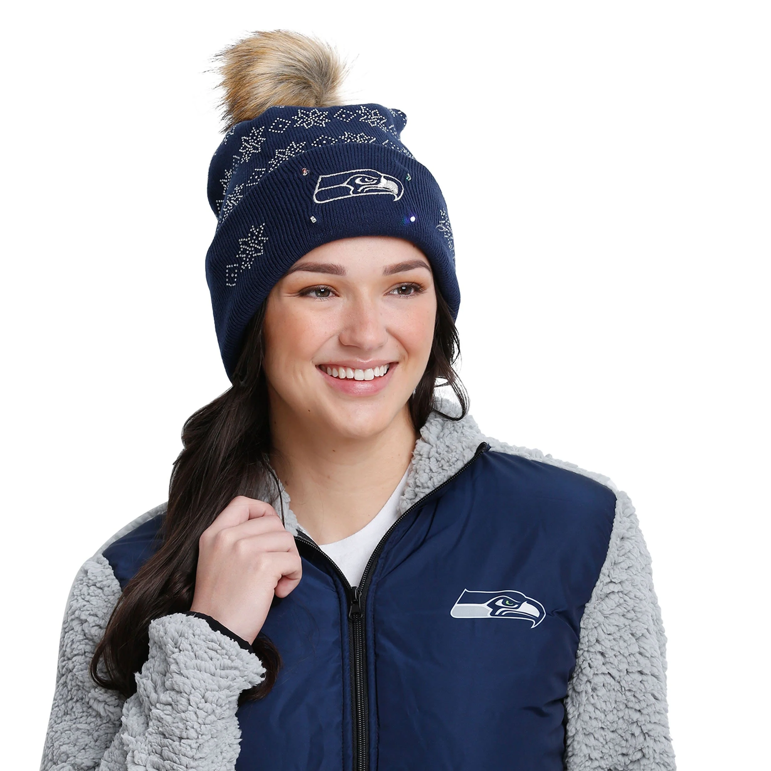 Seattle Seahawks NFL Rhinestone Light Up Beanie - Image 2