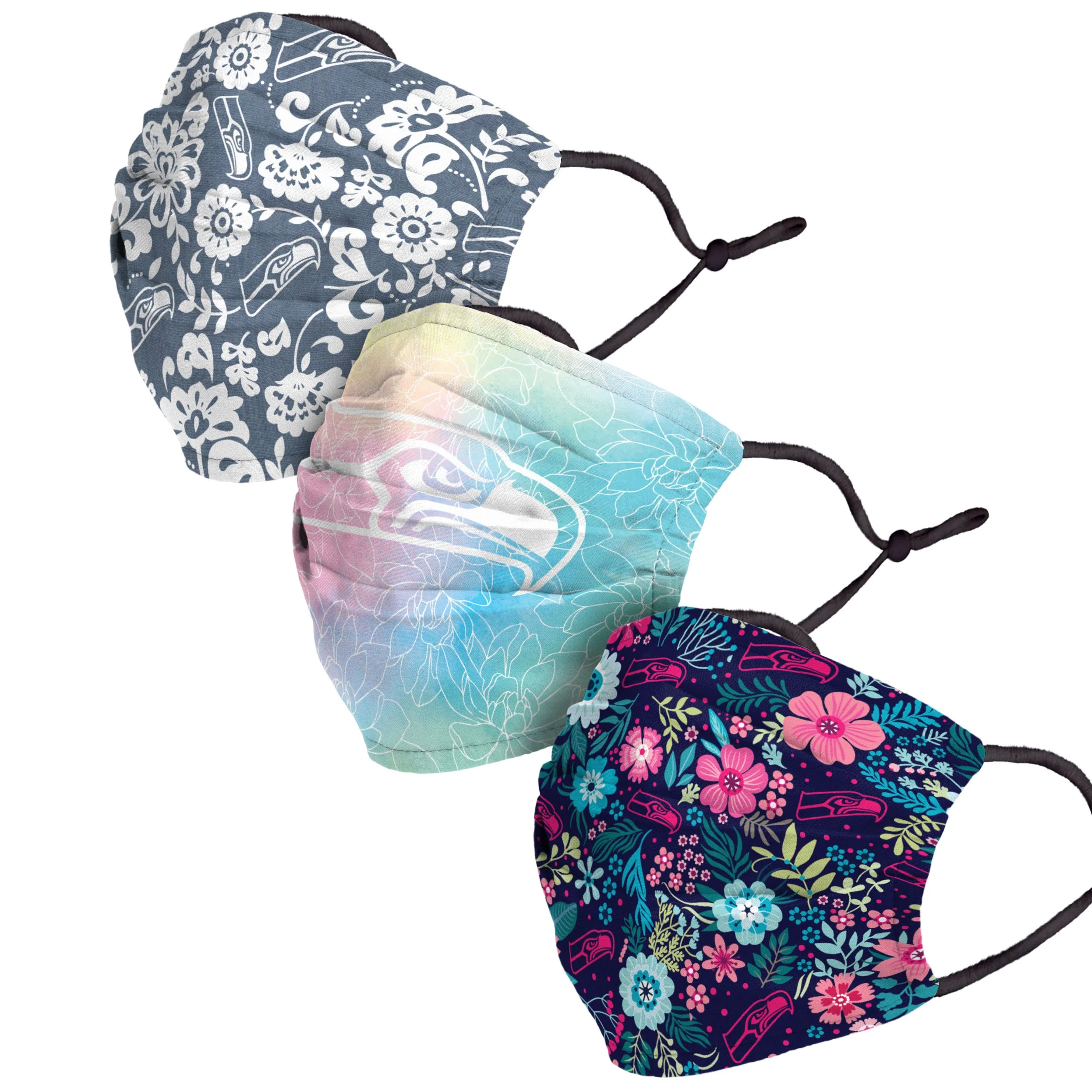 Seattle Seahawks NFL Spring Flowers 3 Pack Face Cover - Image 2