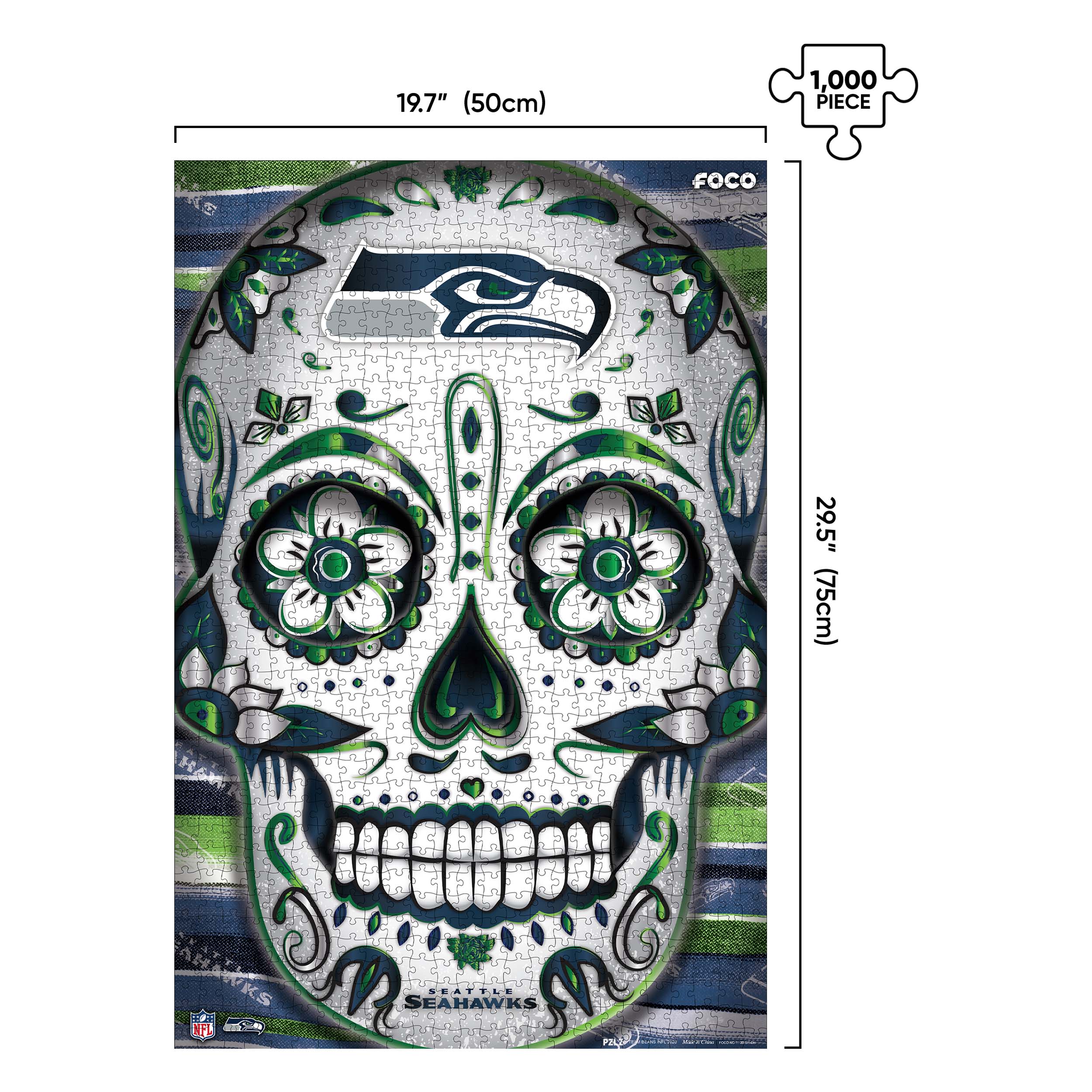 Seattle Seahawks NFL Sugar Skull 1000 Piece Jigsaw Puzzle PZLZ - Image 2