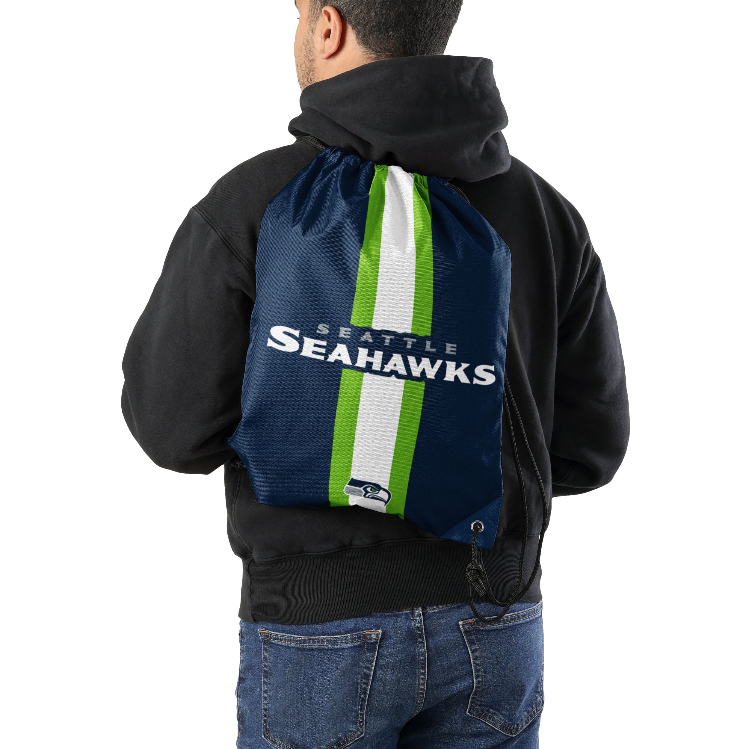 Seattle Seahawks NFL Team Stripe Wordmark Drawstring Backpack - Image 2