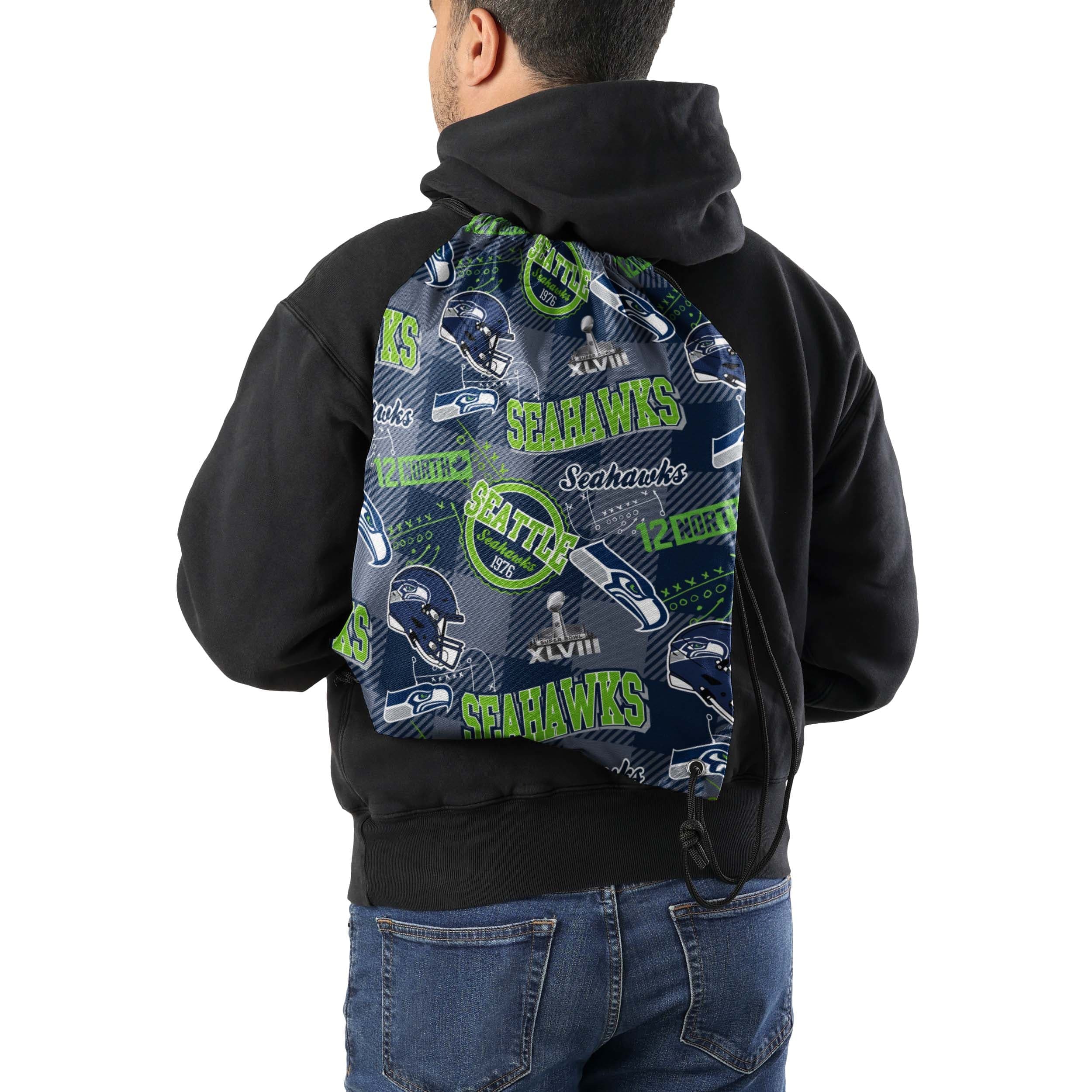 Seattle Seahawks NFL Thematic Repeat Print Drawstring Backpack - Image 2