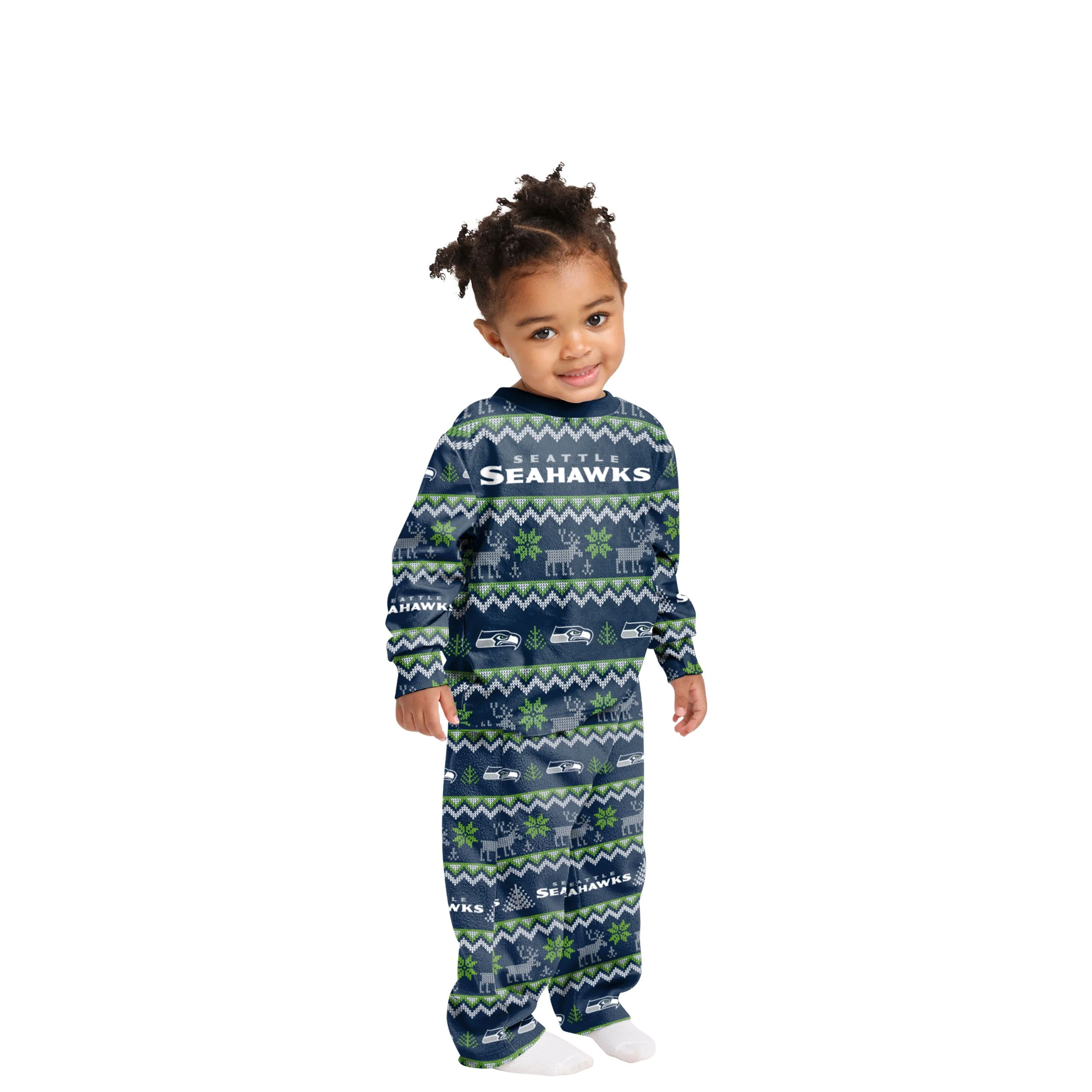 Seattle Seahawks NFL Ugly Pattern Family Holiday Pajamas - Image 3