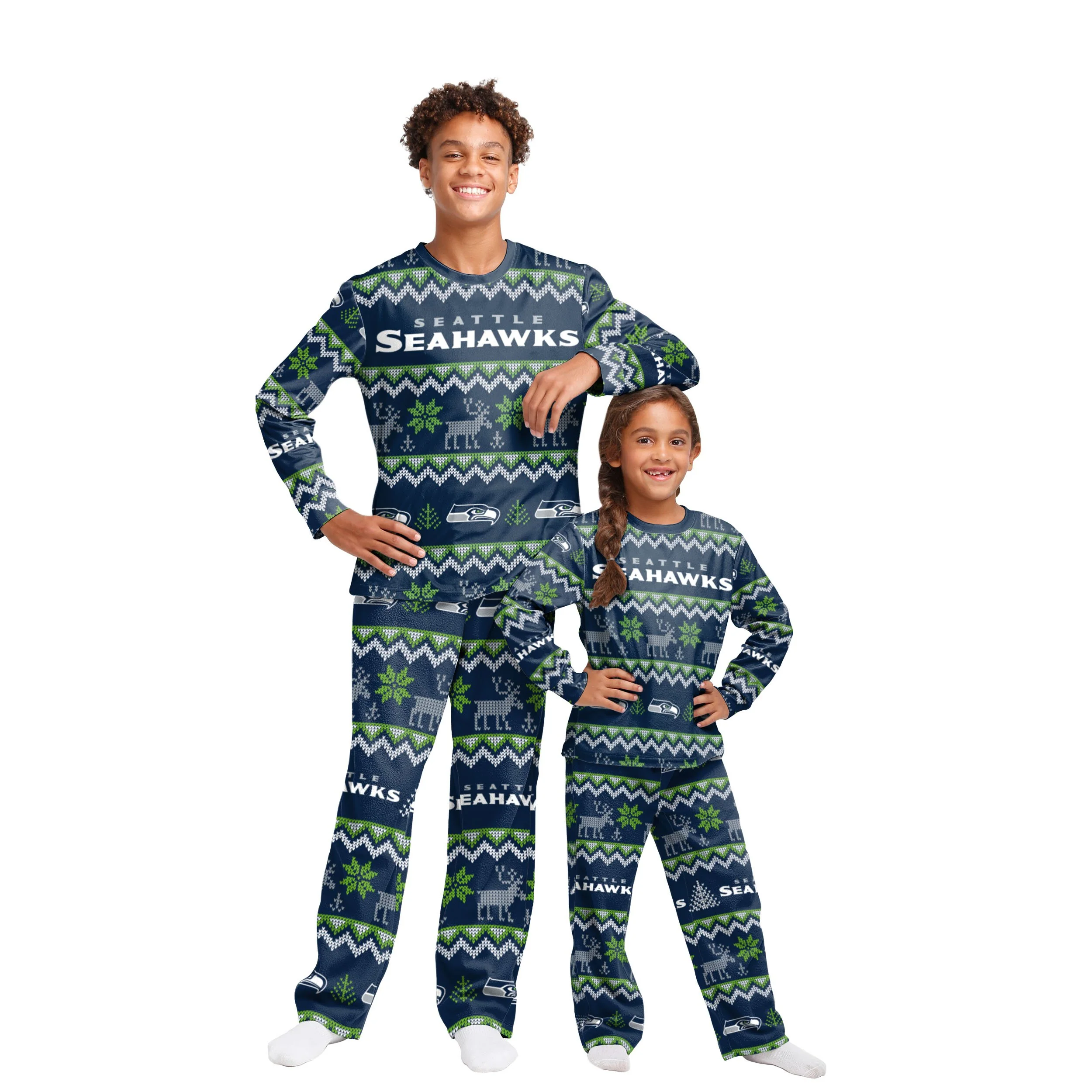 Seattle Seahawks NFL Ugly Pattern Family Holiday Pajamas - Image 4