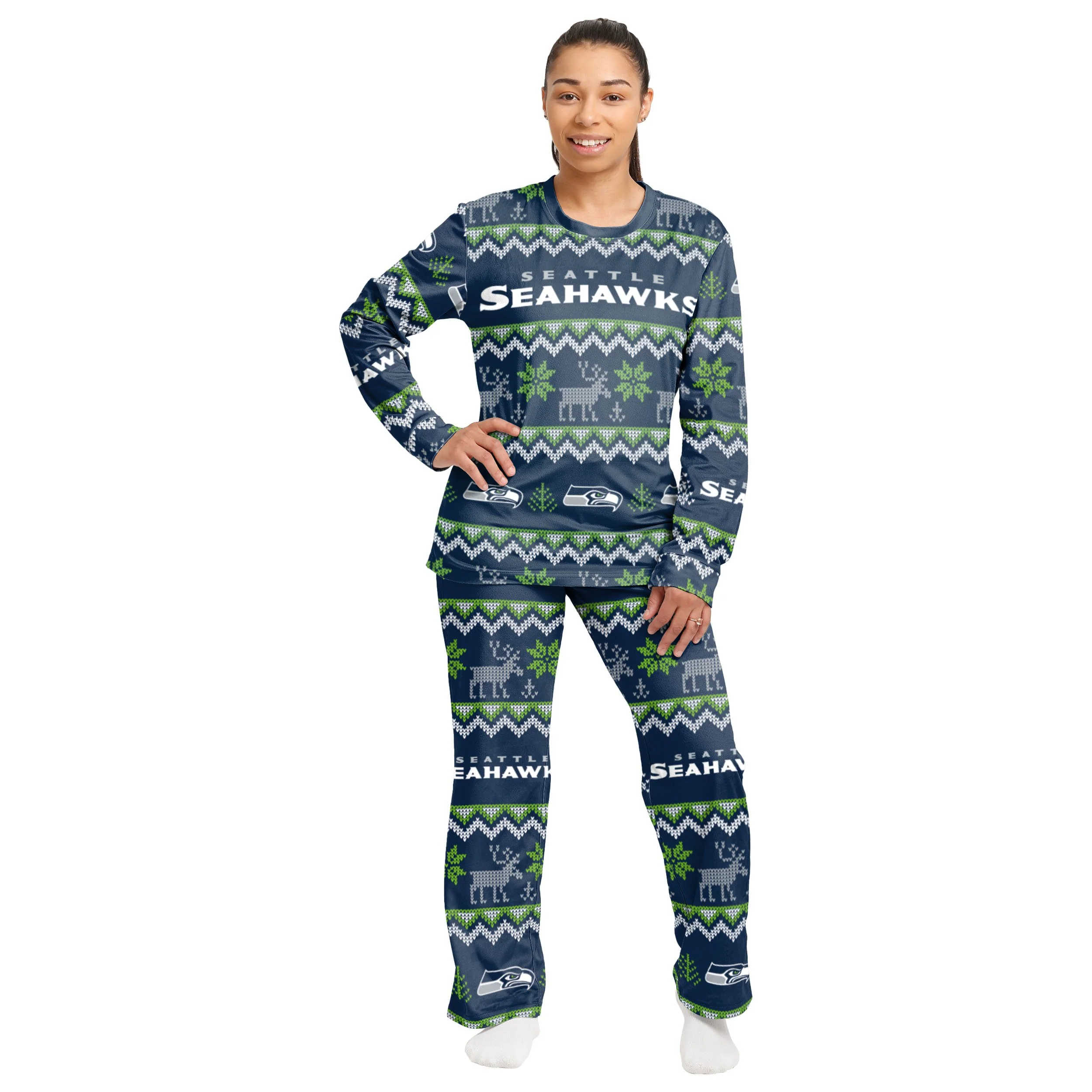 Seattle Seahawks NFL Ugly Pattern Family Holiday Pajamas - Image 5