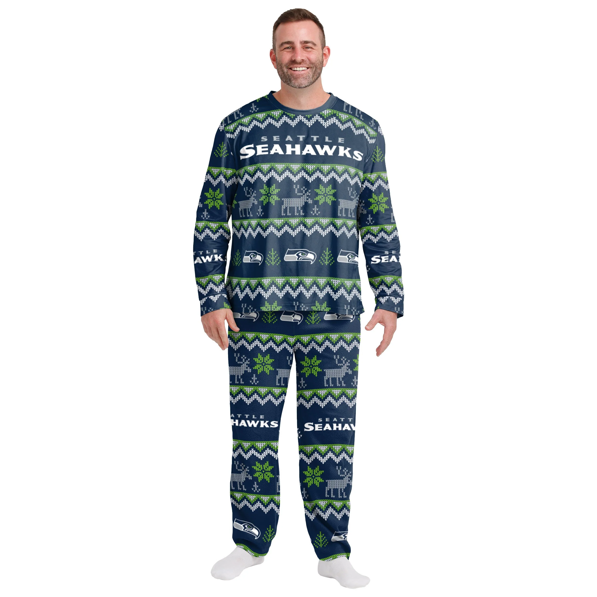 Seattle Seahawks NFL Ugly Pattern Family Holiday Pajamas - Image 6