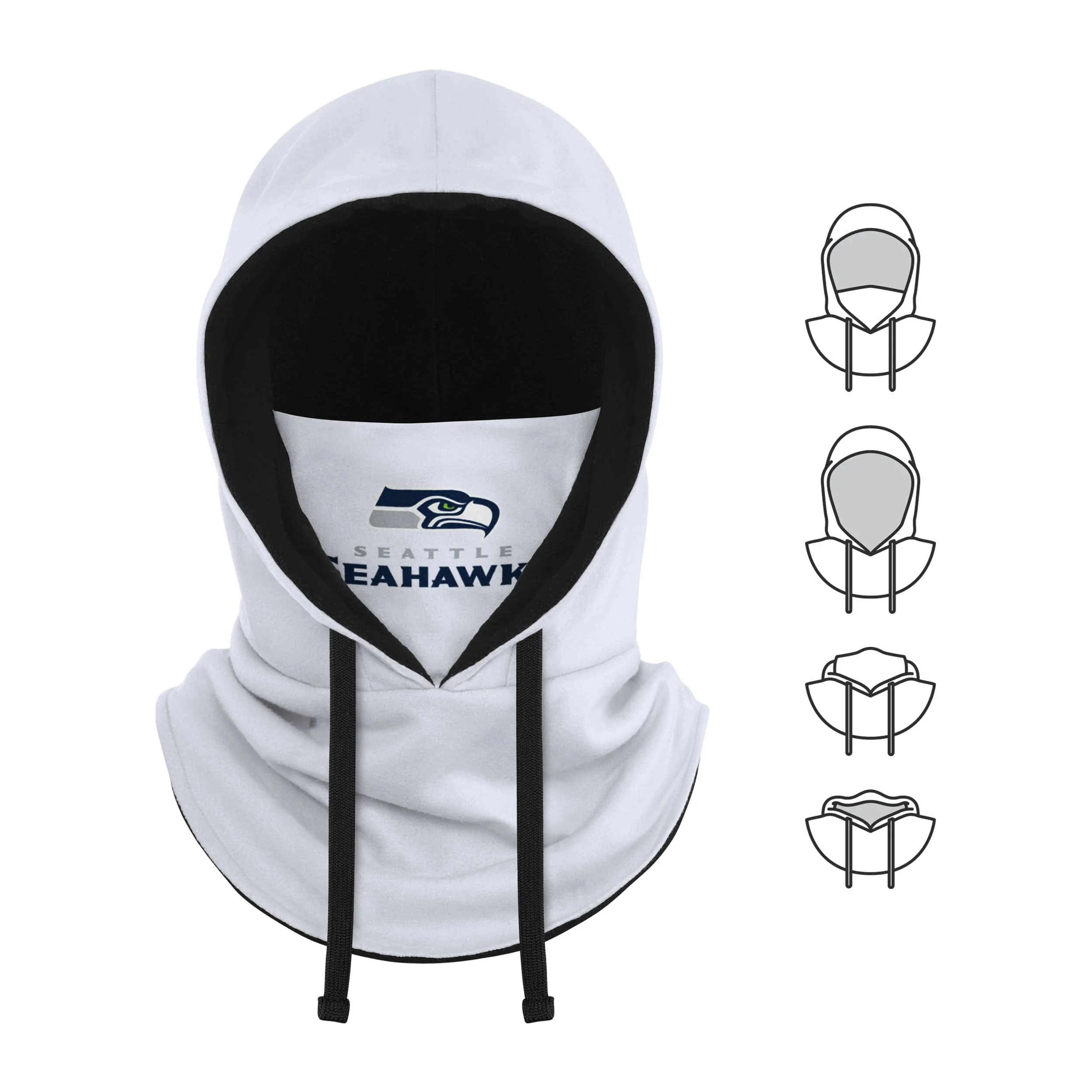 Seattle Seahawks NFL White Drawstring Hooded Gaiter - Image 5
