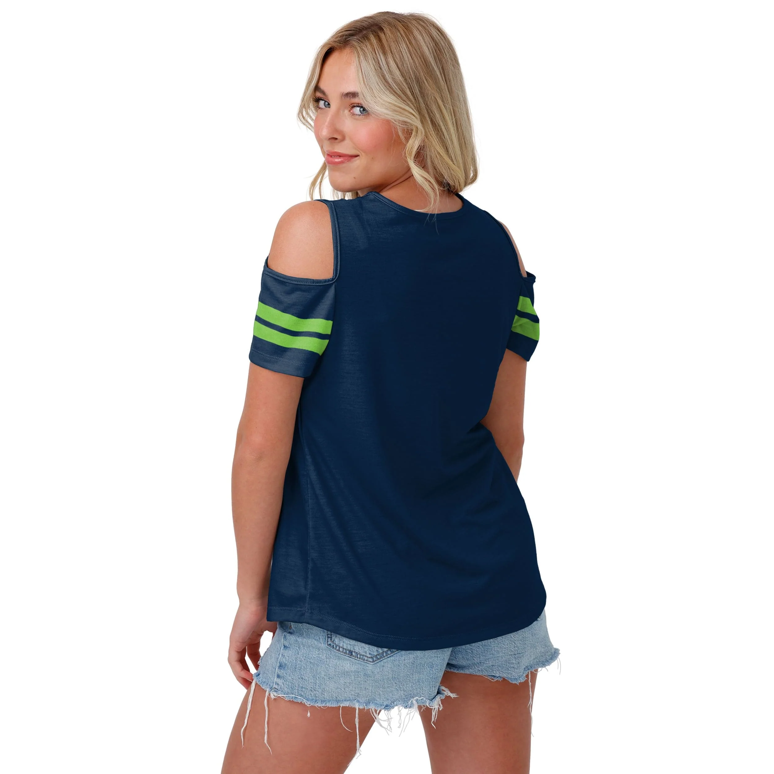 Seattle Seahawks NFL Womens Cold Shoulder T-Shirt - Image 2