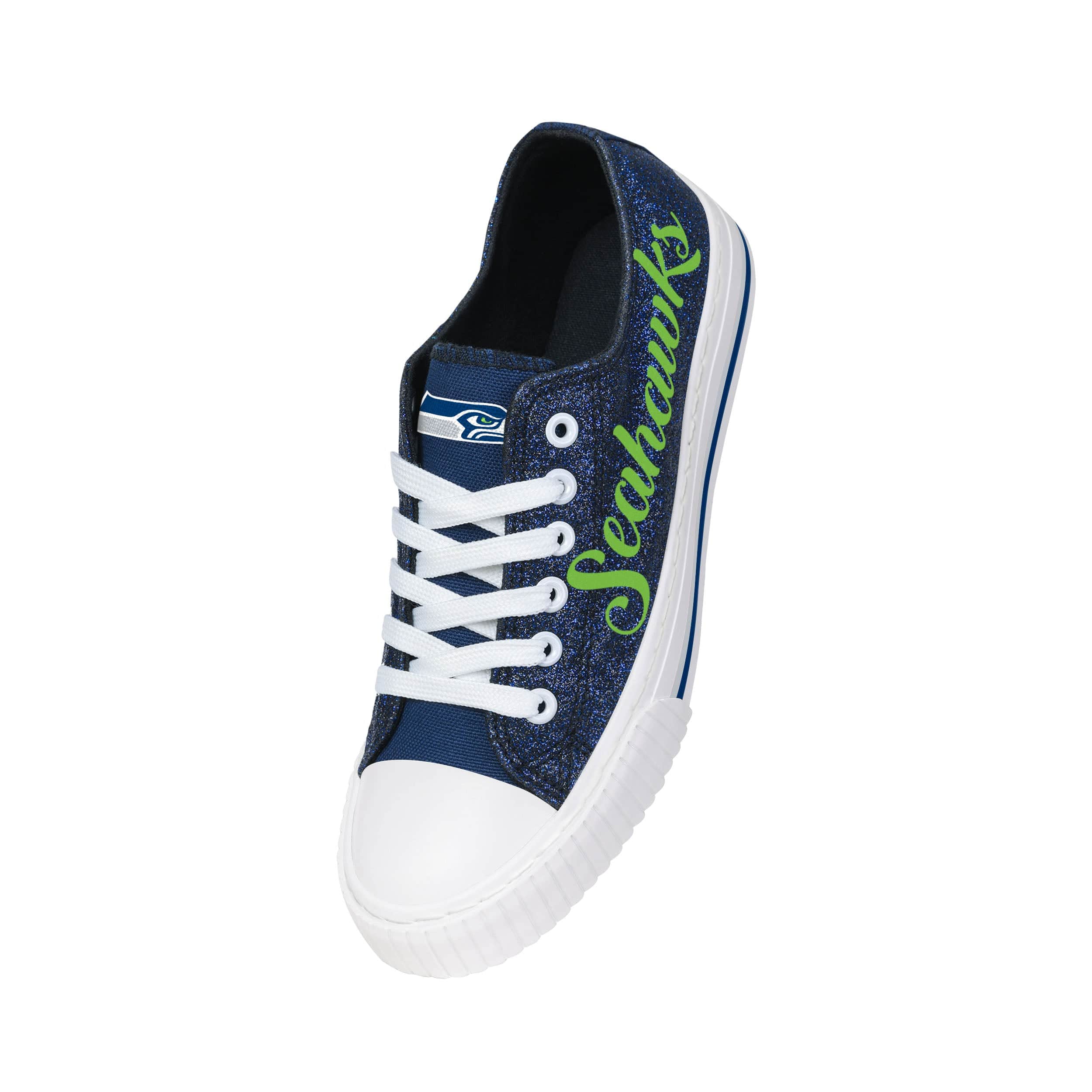 Seattle Seahawks NFL Womens Color Glitter Low Top Canvas Shoes - Image 3