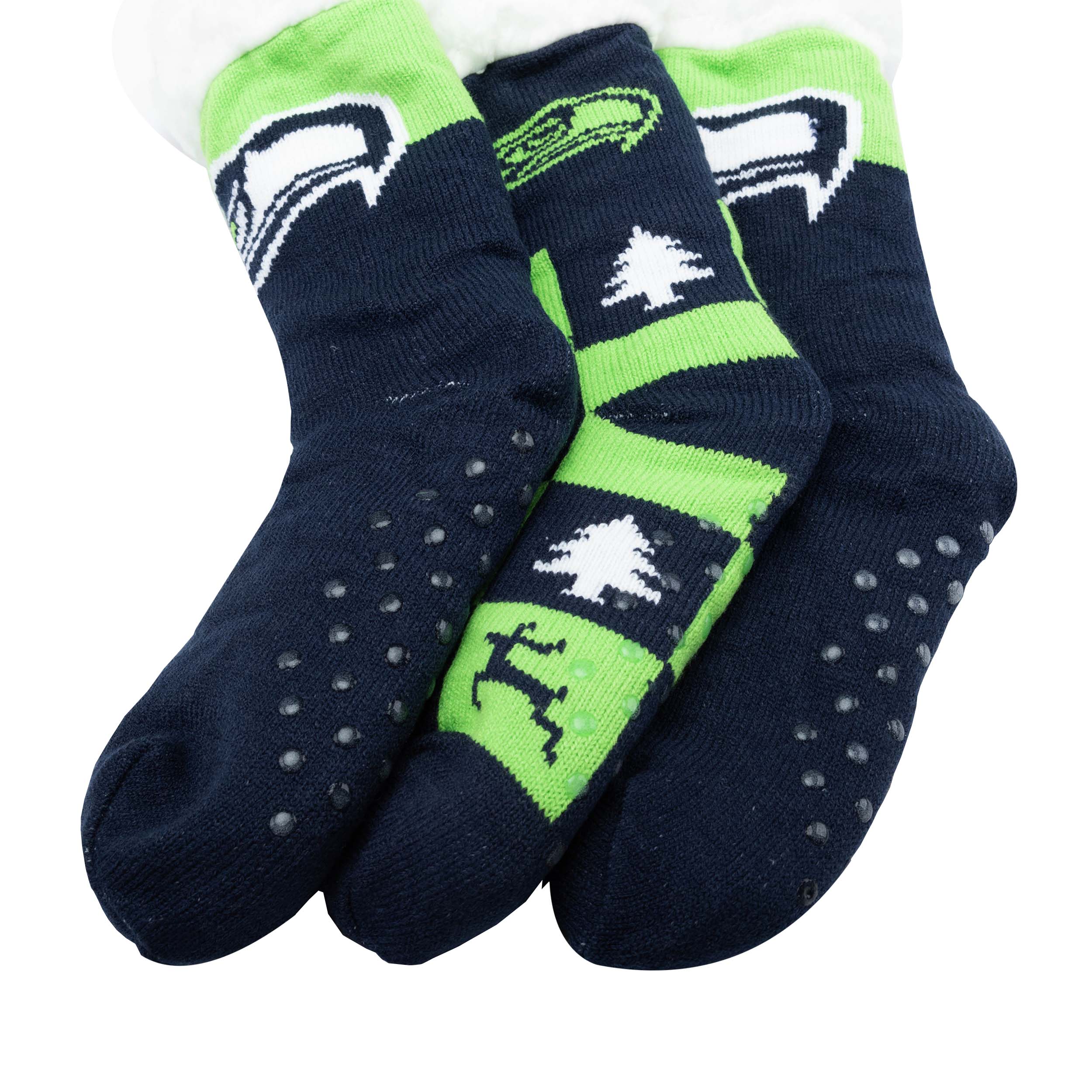 Seattle Seahawks NFL Womens Fan Footy 3 Pack Slipper Socks - Image 3