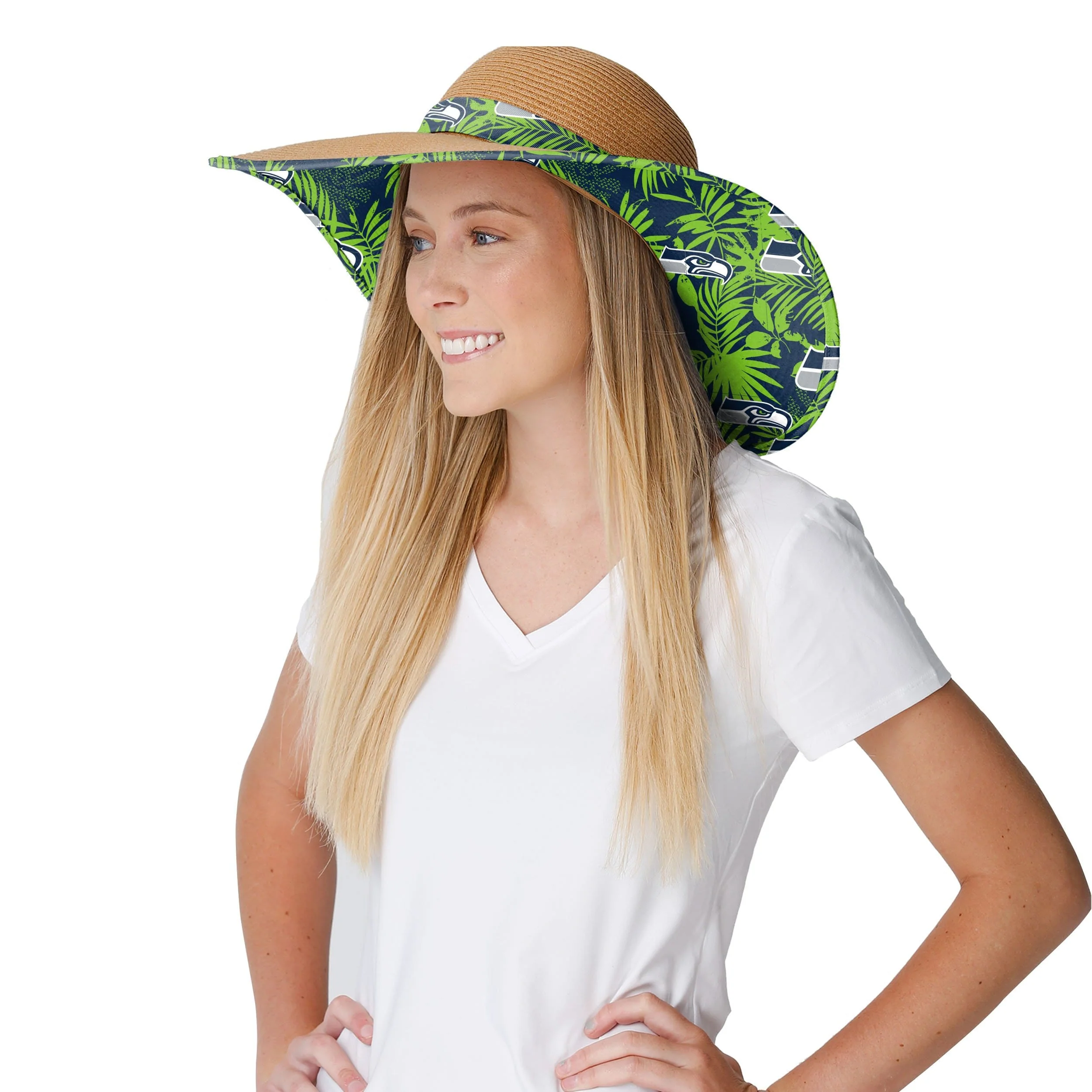 Seattle Seahawks NFL Womens Floral Straw Hat - Image 3