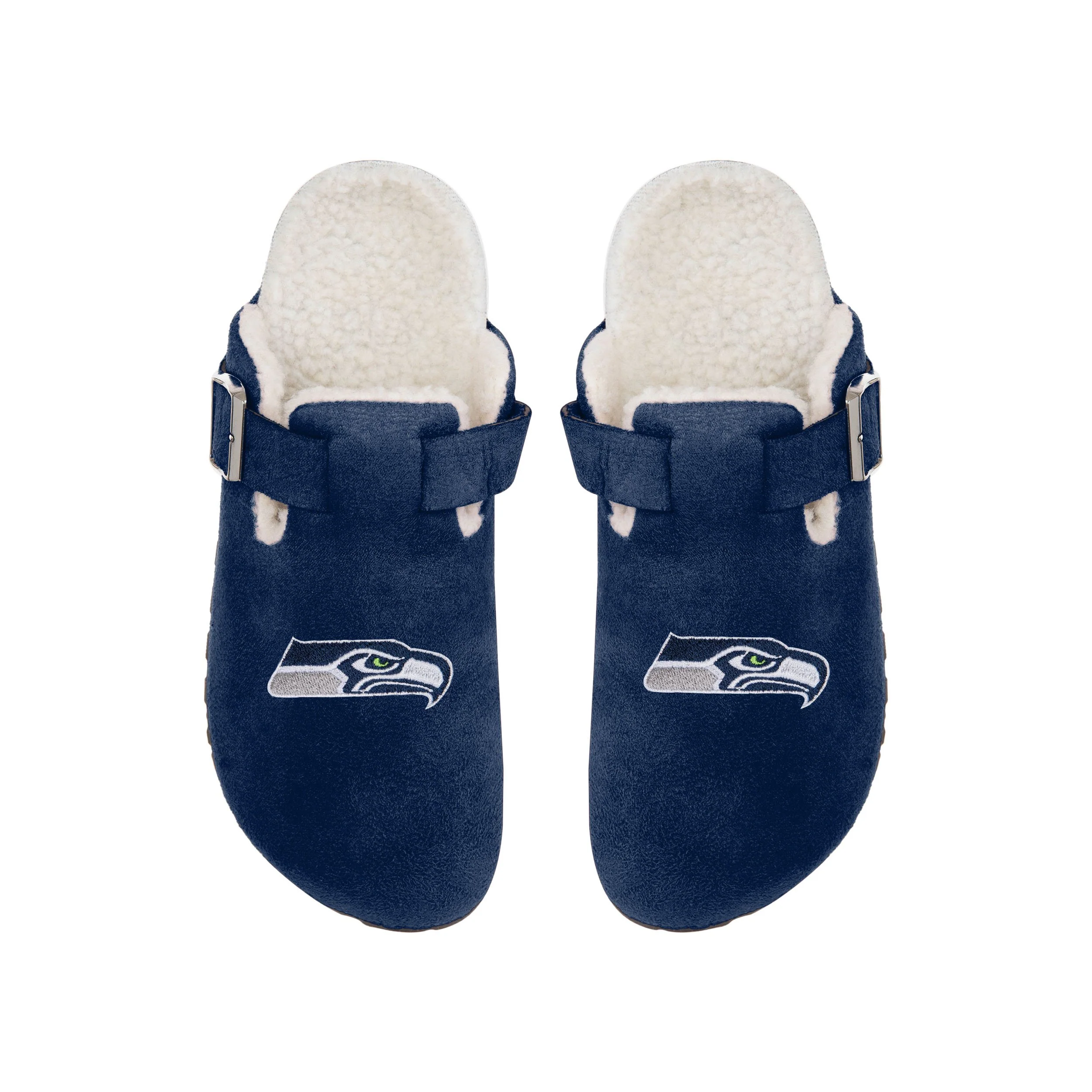 Seattle Seahawks NFL Womens Fur Buckle Clog Slippers - Image 2