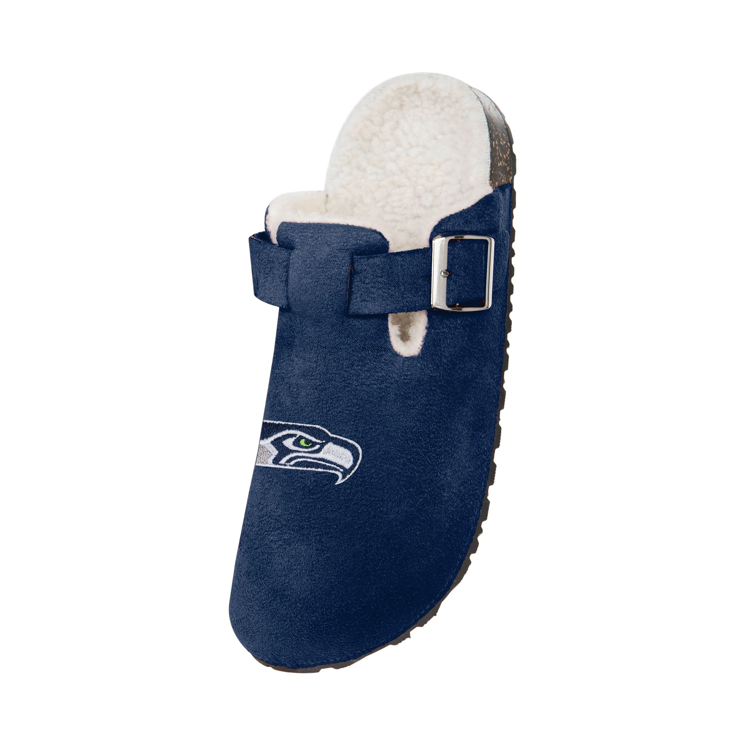 Seattle Seahawks NFL Womens Fur Buckle Clog Slippers - Image 3