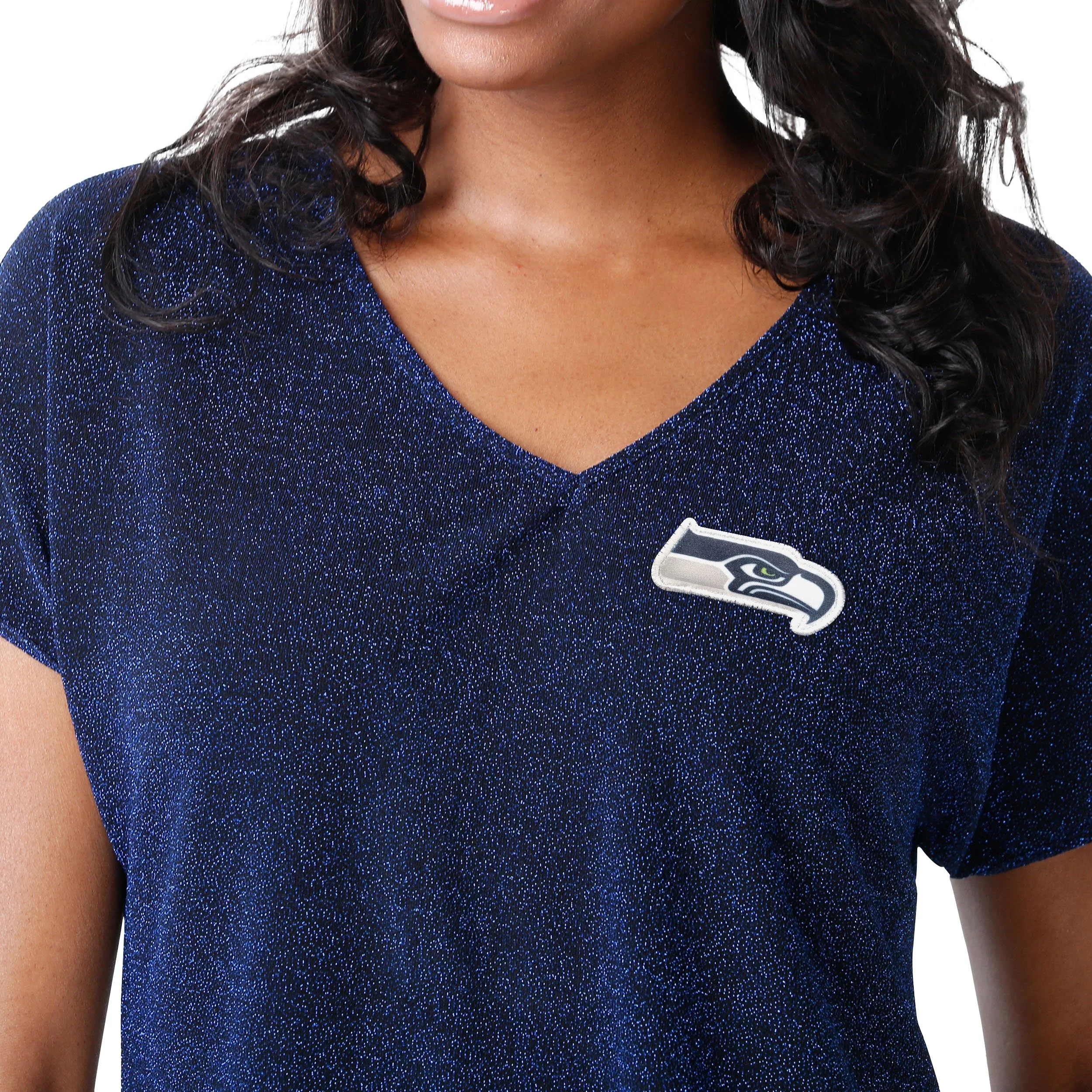 Seattle Seahawks NFL Womens Gametime Glitter V-Neck T-Shirt - Image 3