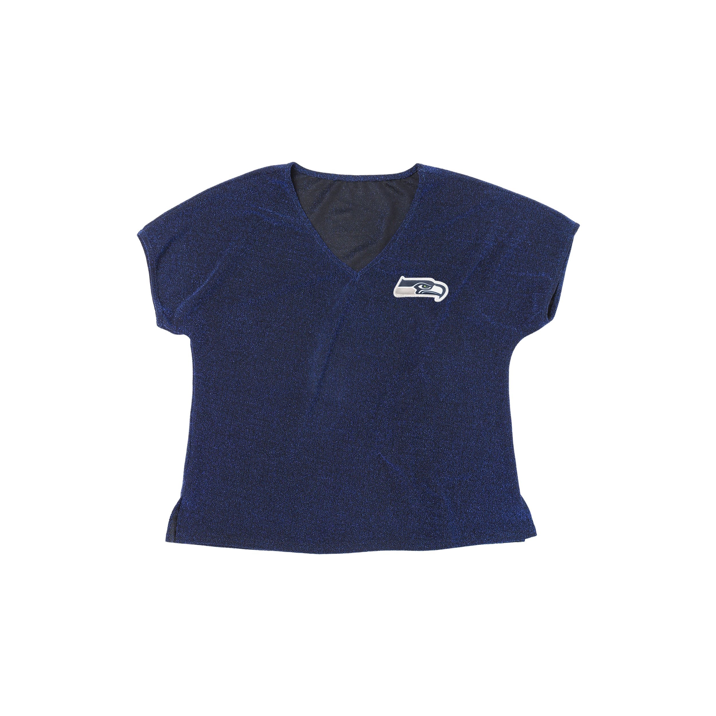 Seattle Seahawks NFL Womens Gametime Glitter V-Neck T-Shirt - Image 5