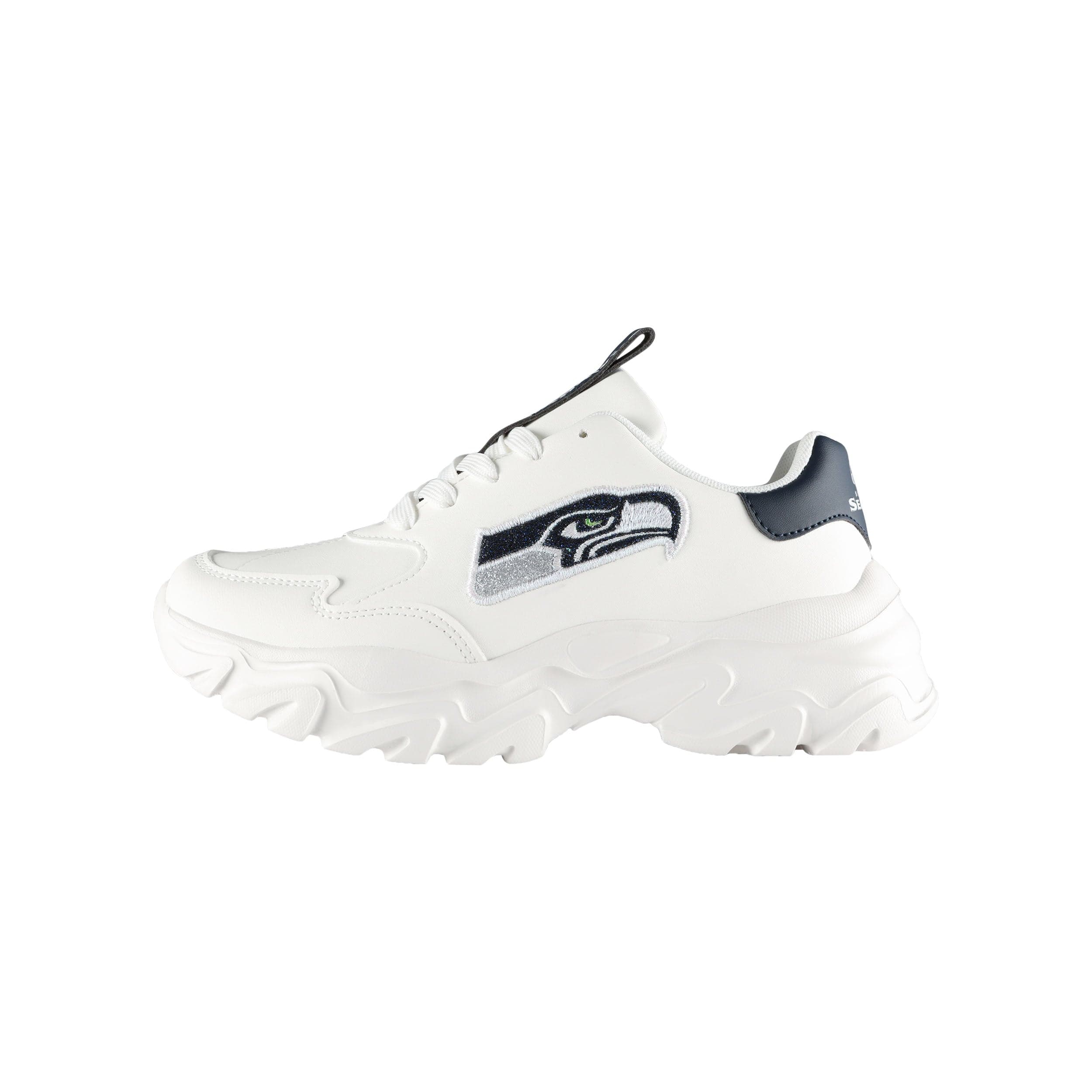 Seattle Seahawks NFL Womens Glitter Big Logo Vintage White Chunky Sneaker