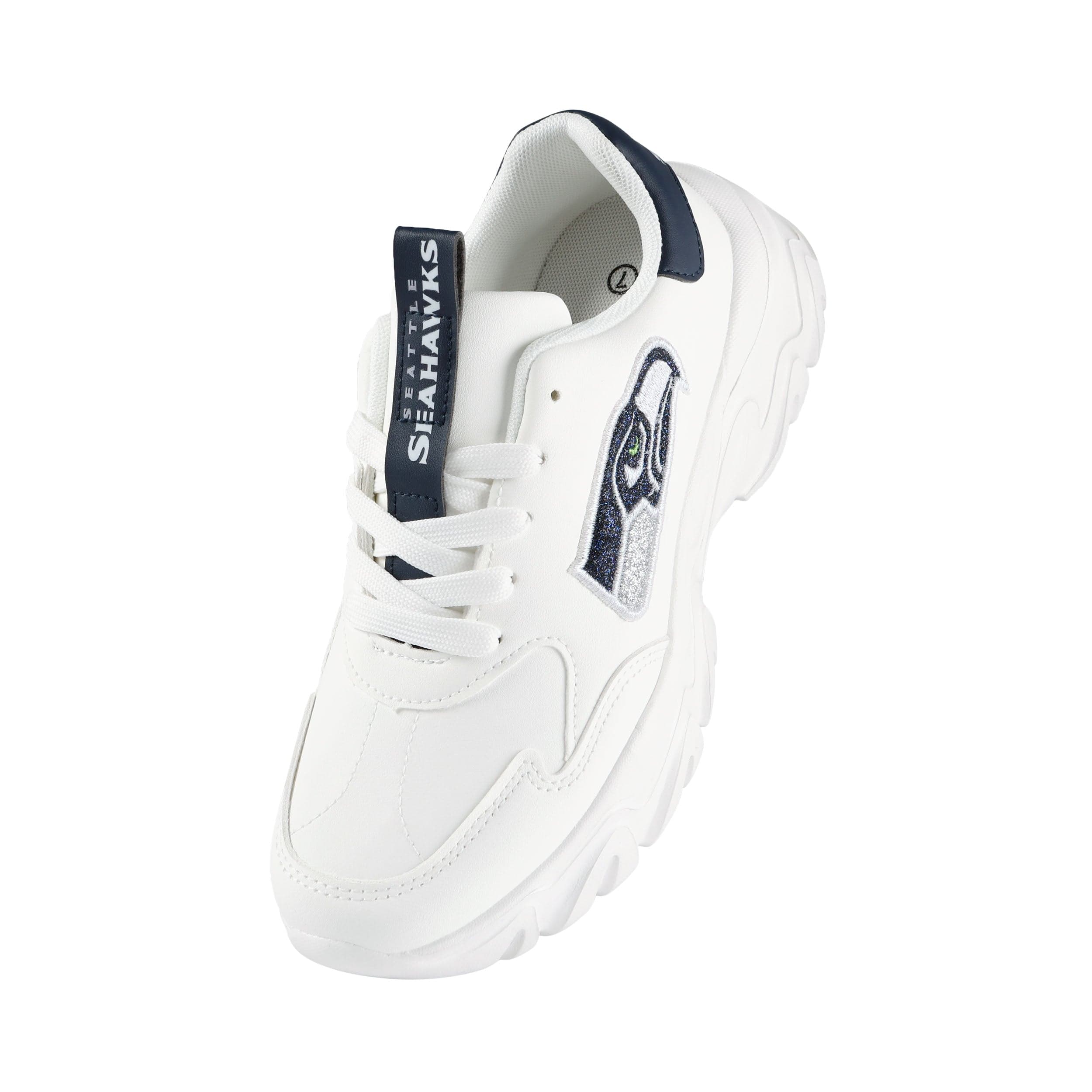 Seattle Seahawks NFL Womens Glitter Big Logo Vintage White Chunky Sneaker - Image 2
