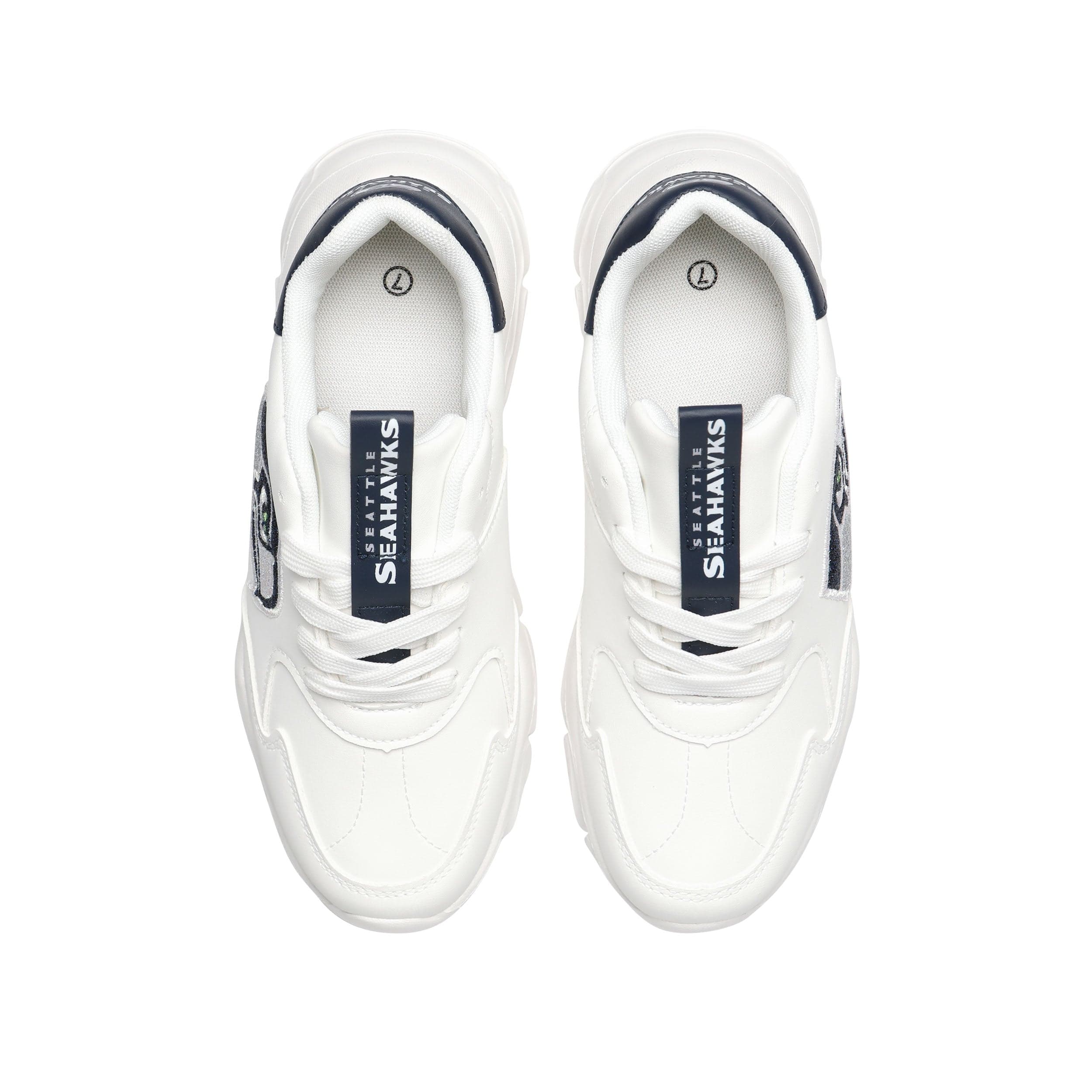 Seattle Seahawks NFL Womens Glitter Big Logo Vintage White Chunky Sneaker - Image 4